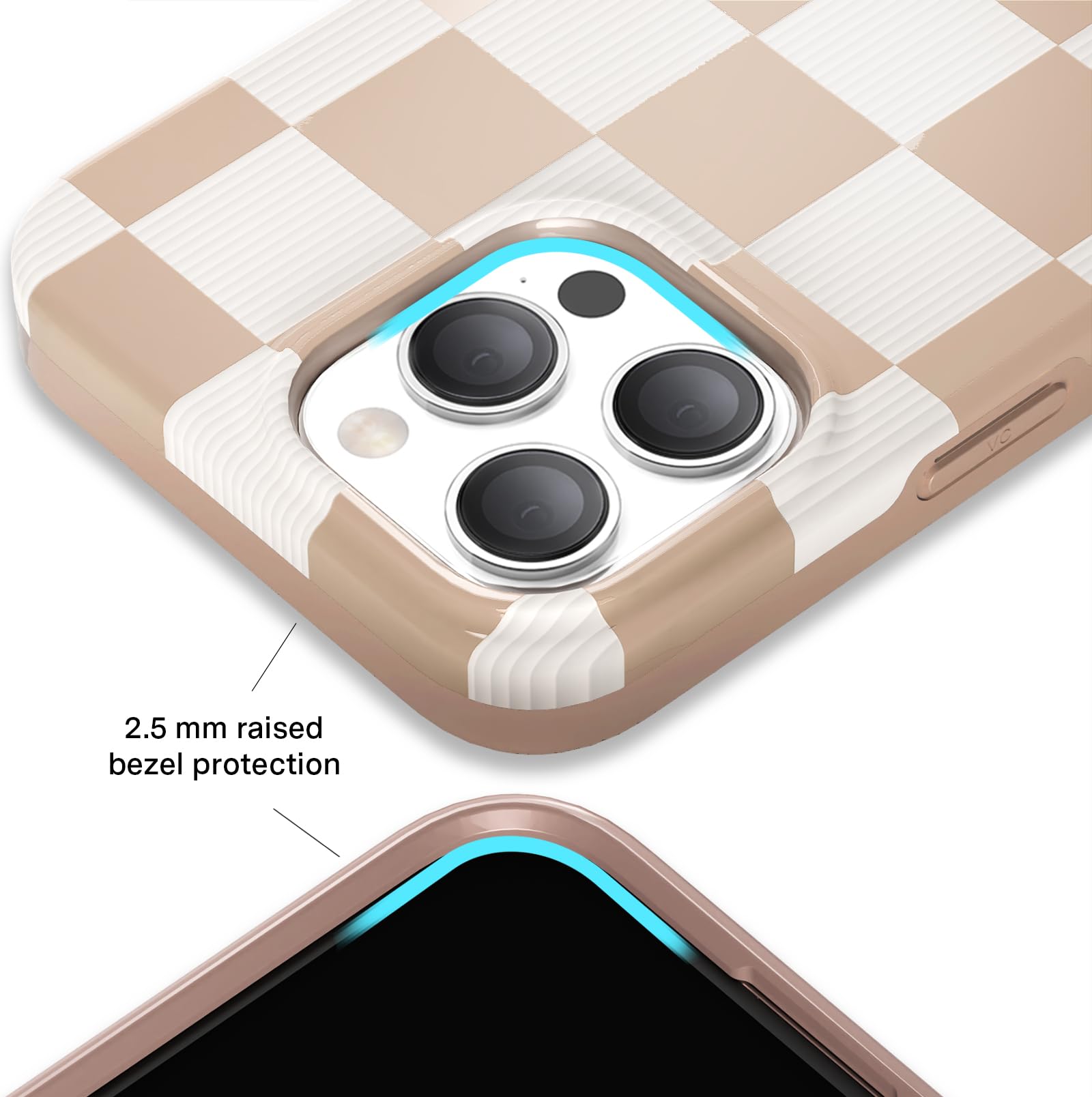 VELVET CAVIAR Checkered iPhone 15 Pro Max Case for Women - MagSafe Compatible Protective Cover - 10ft Military-Grade Drop Protection - Cute Girly Nude Neutral Aesthetic Designer Phone Case - Perfect for Everyday Use, Work, Travel & Fashion Accessory