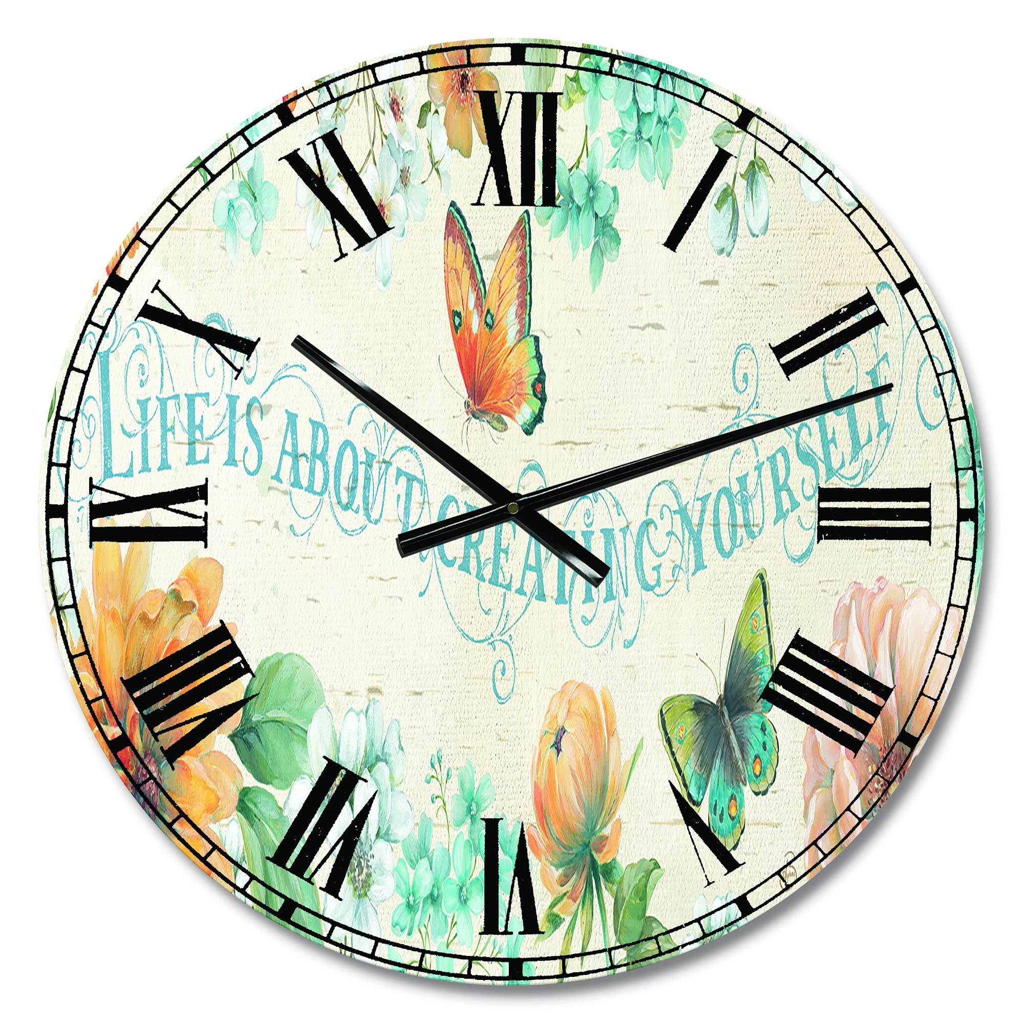 Farmhouse Wall Clock with Butterfly Bloom Design & Inspirational Quote - Large Decorative Clock for Home, Office, or Living Room Décor | Perfect for Rustic, Vintage & Modern Interior Spaces