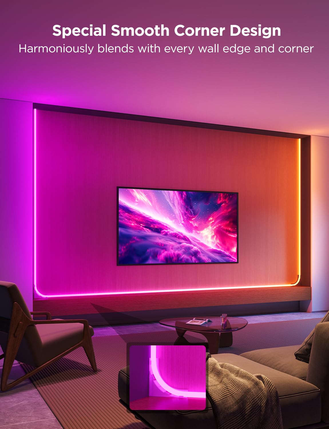 Govee 16.4ft RGBIC Smart Neon Rope Lights for Wall Lining - Matter & Alexa/Google Assistant Compatible, App Controlled LED Strip Lights with Music Sync - Perfect for Living Room, Bedroom & Wall Corner Decoration
