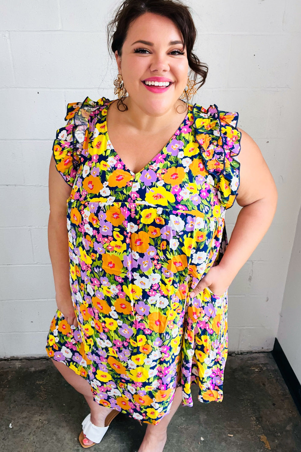 Indigo & Lemon Floral Babydoll Ruffle Dress for Women - Summer Party, Beach Vacation & Date Night Outfit