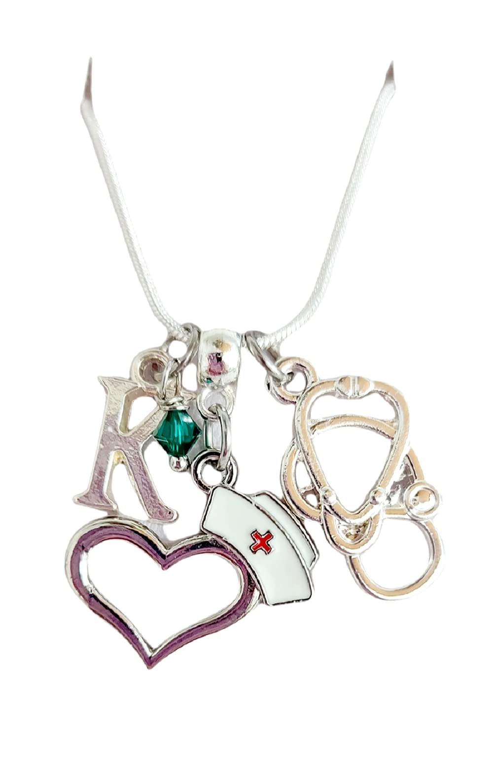 Personalized Nurse Charm Necklace with Initial & Genuine Crystal - Handmade Jewelry Gift for Nurses, Medical Professionals & Healthcare Workers (Perfect for Graduation, Appreciation Gifts & Daily Wear)