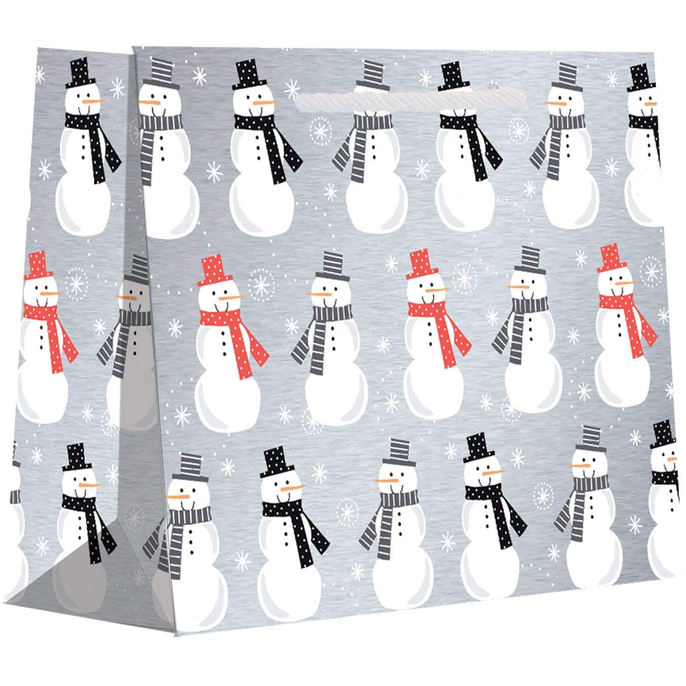 Jillson & Roberts Large Snowman Gift Bags with Foil Accents - 30 Pack for Christmas Party Favors, Holiday Gift Wrapping & Winter Celebrations