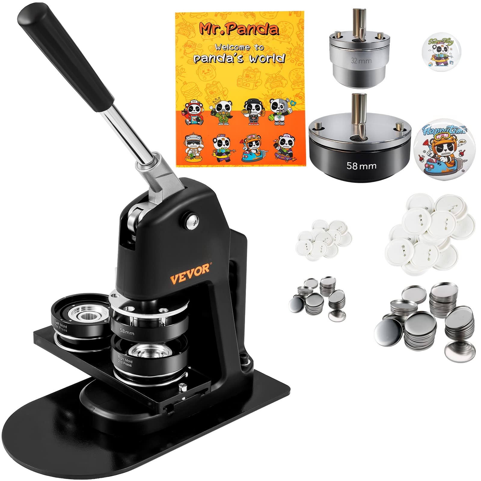 VEVOR Button Maker Machine Kit - 1.25 & 2.25 Inch Badge Press with 500pcs Button Parts, Circle Cutter & Magic Book - DIY Pin Making Supplies for Kids Crafts, School Projects & Party Favors - Perfect for Custom Buttons, Gifts & Event Souvenirs