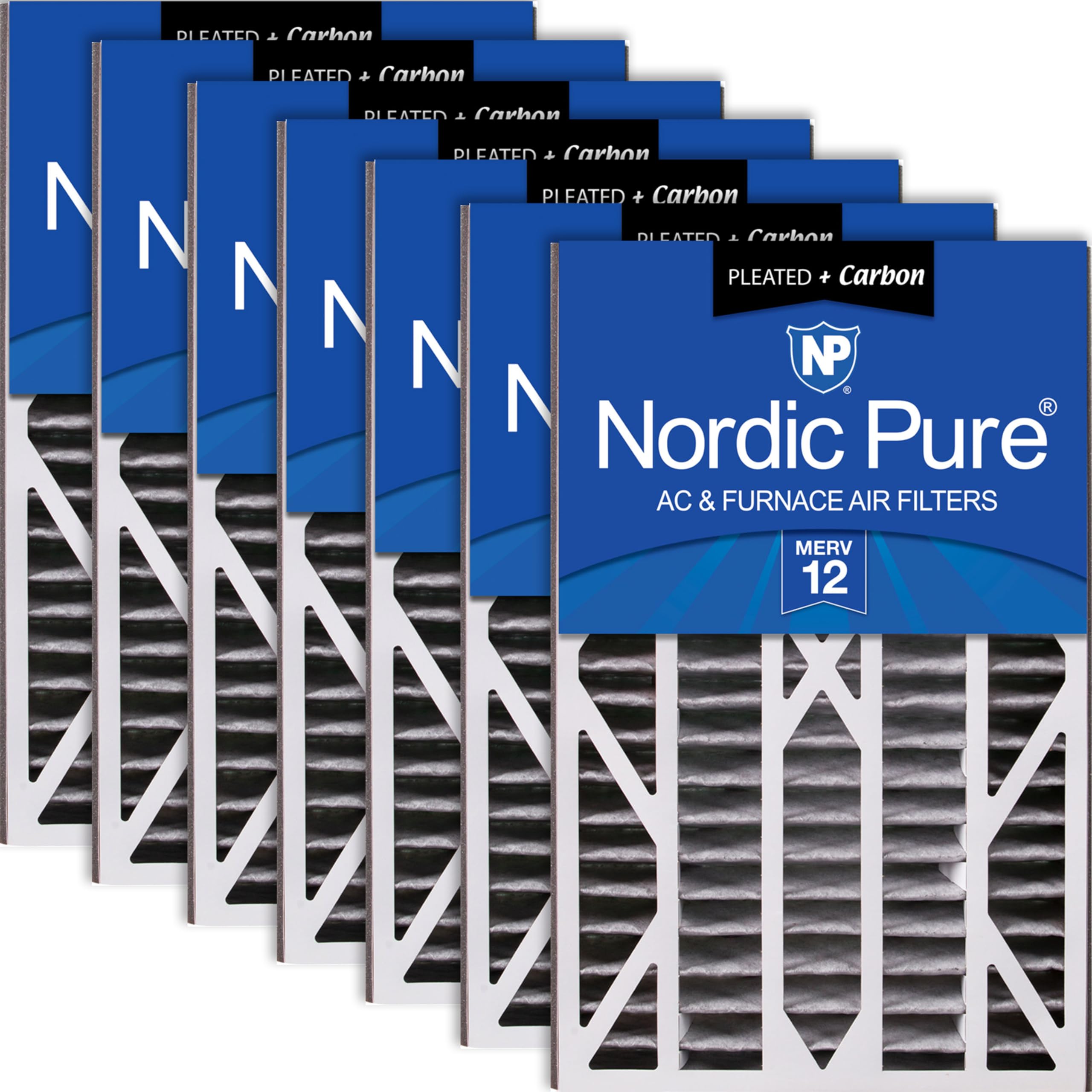 16x25x3 Air Filter Replacement MERV 12 with Carbon - 7 Pack for HVAC, Furnace & AC Units - Improves Indoor Air Quality in Homes & Offices