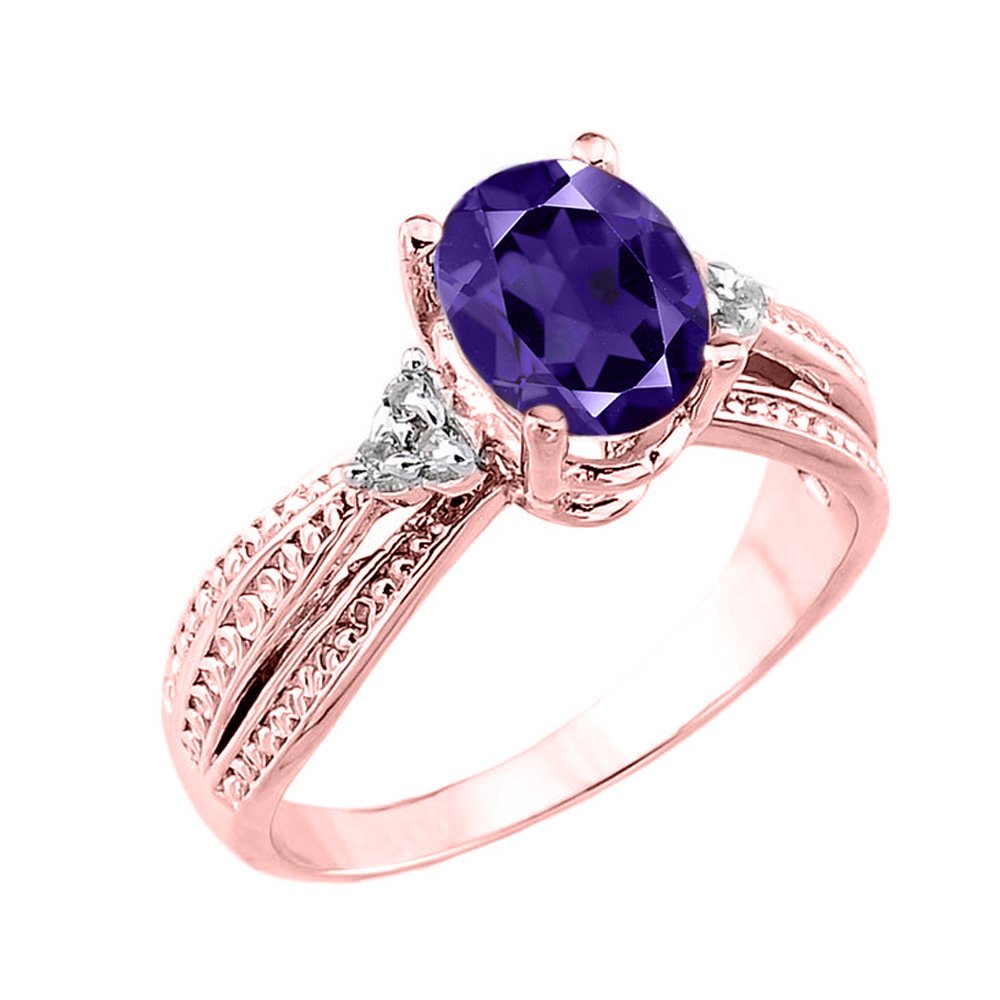 10K Rose Gold Oval Amethyst Diamond Accented Engagement Ring for Women - Perfect for Proposals, Anniversaries & Special Occasions