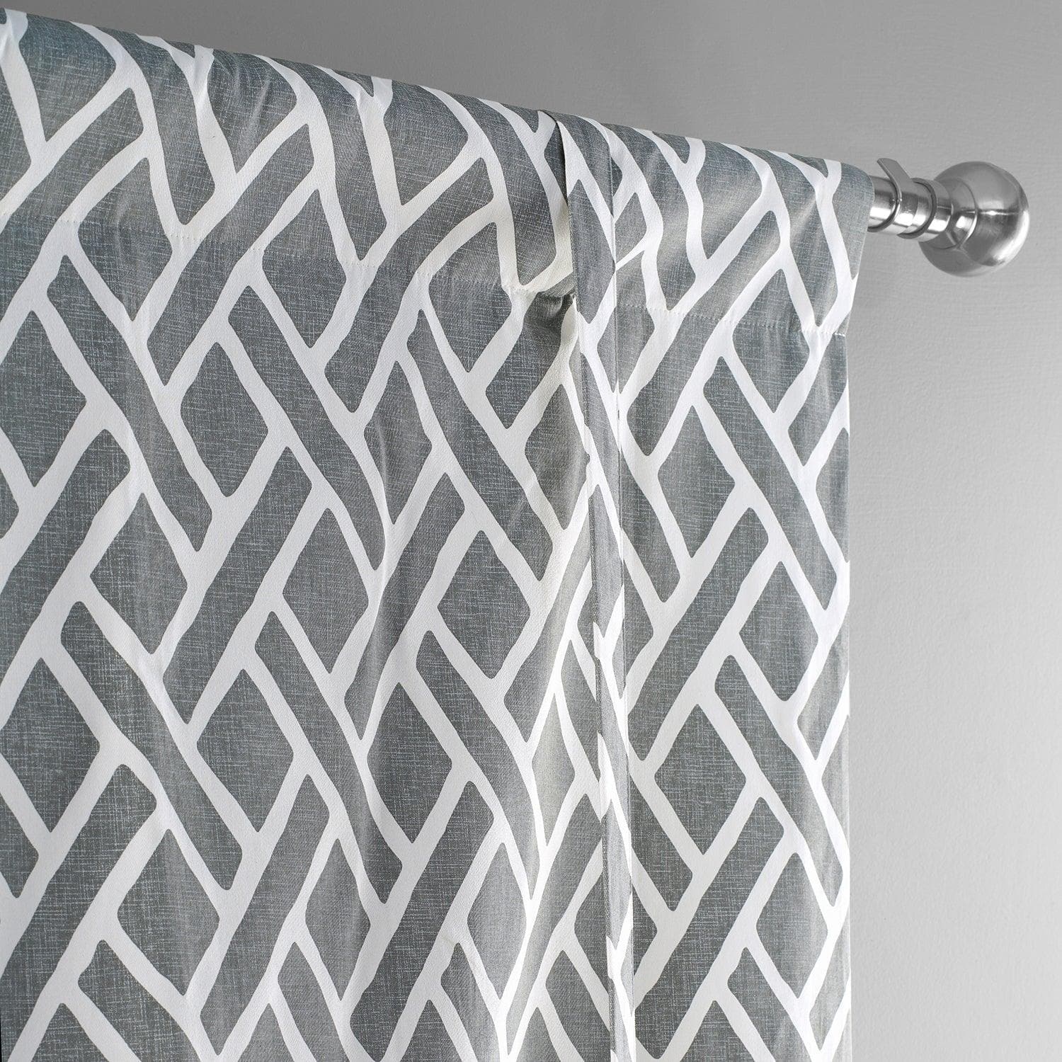 Martinique Grey Geometric Printed Cotton Blackout Window Shade - Stylish Room Darkening Tie-Up Curtain for Bedroom, Living Room & Office