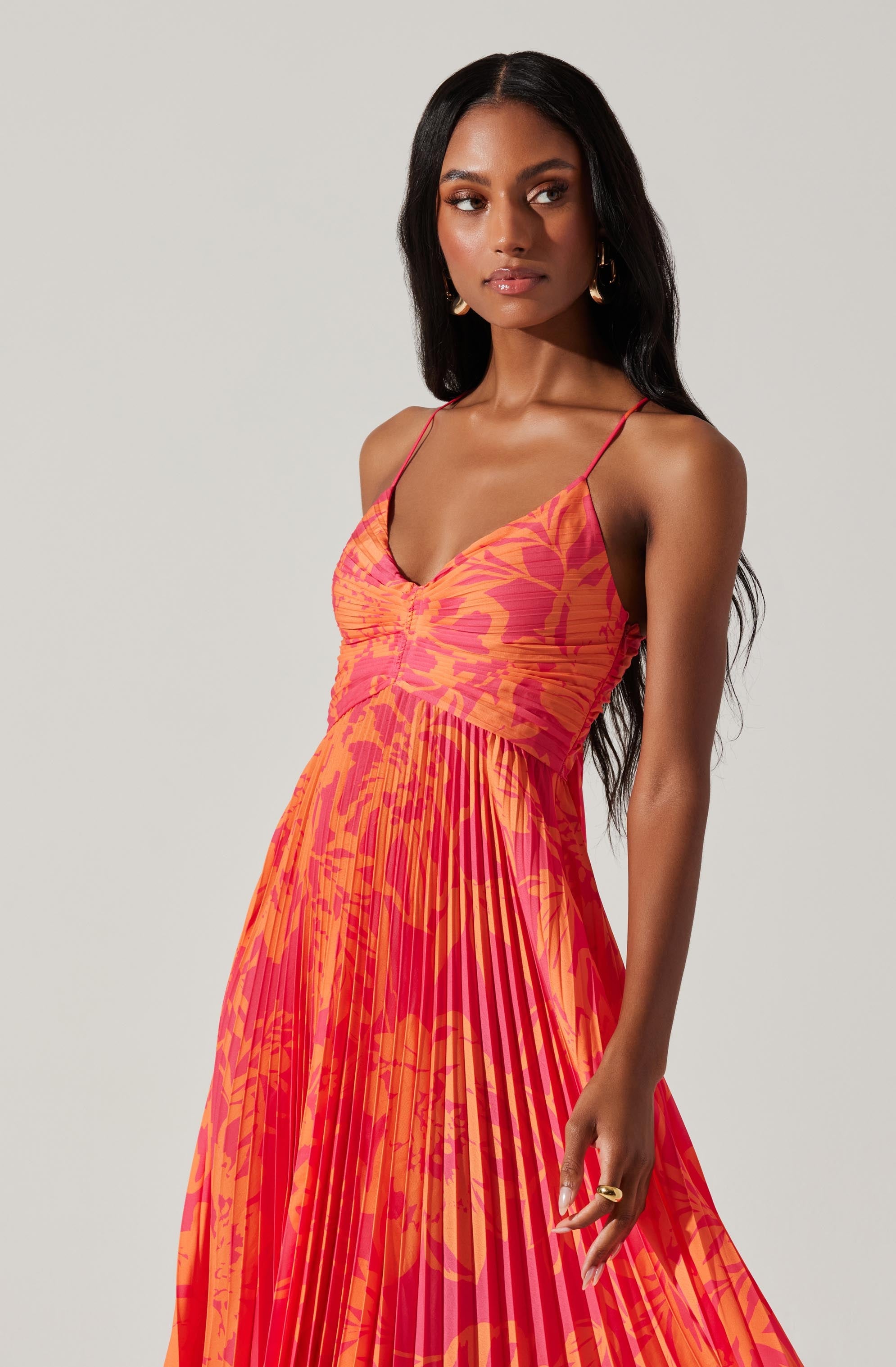 Blythe Floral Plisse Midi Dress for Women - Summer Flowy Ruffled Party Dress - Perfect for Weddings, Garden Parties & Date Nights