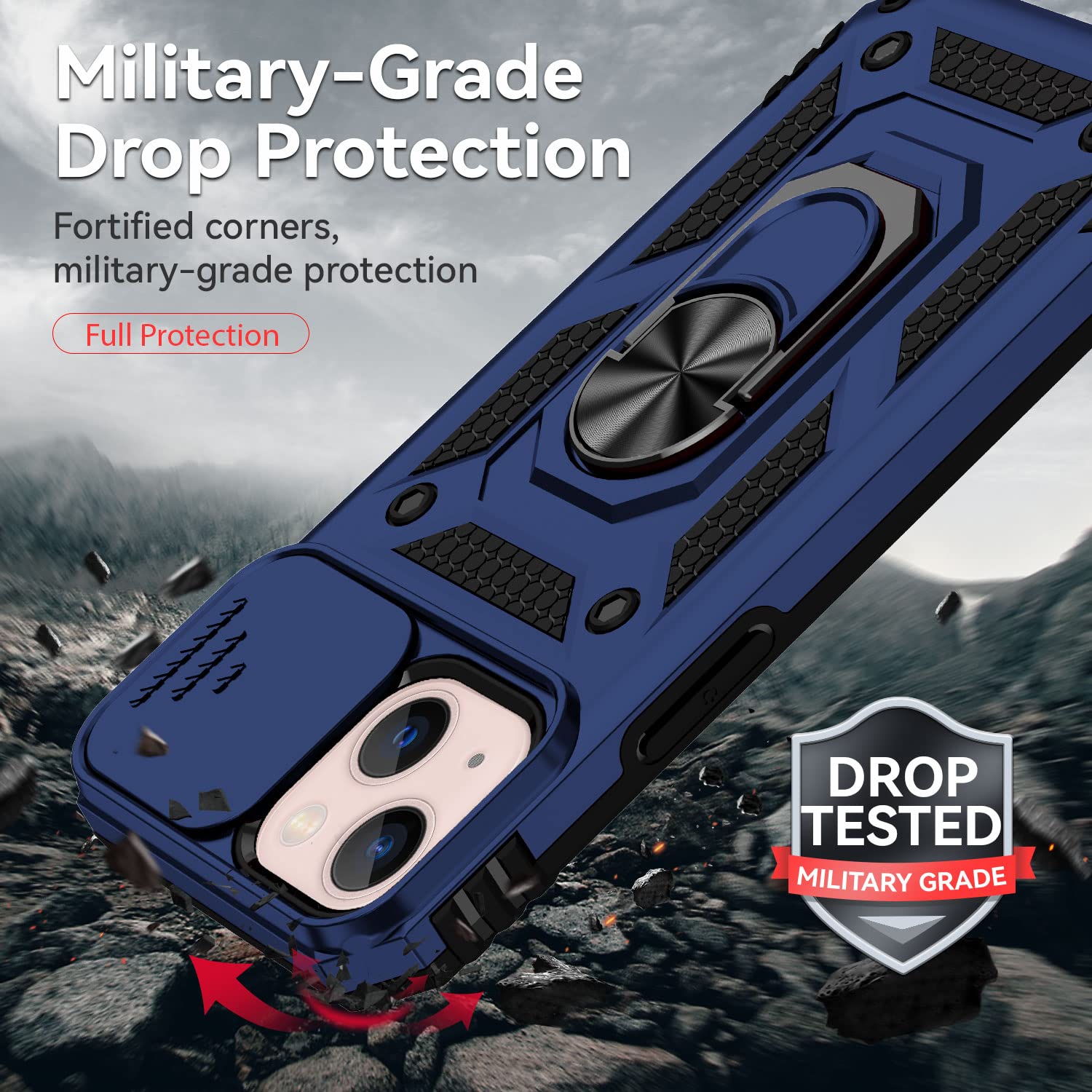 Hitaoyou iPhone 13 Case with Camera Cover & Kickstand - Military Grade Shockproof Heavy Duty Protective Magnetic Phone Cover for iPhone 13 (Blue) - Perfect for Outdoor Activities, Travel & Daily Protection
