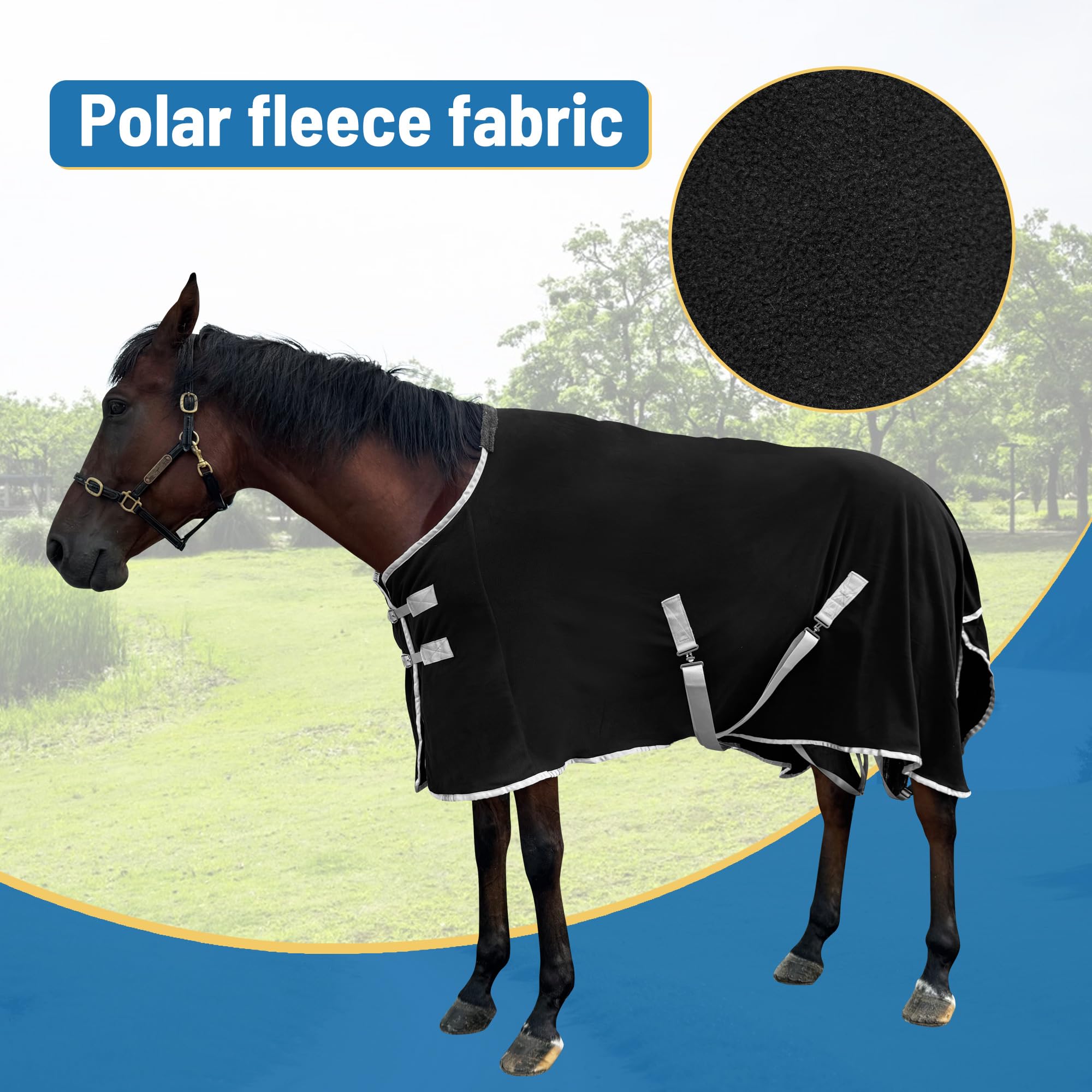 Premium Polar Fleece Horse Exercise Sheet & Winter Blanket for Yearlings - 53in (135cm) Black - Breathable, Warm & Durable for Training, Riding & Cold Weather Turnout