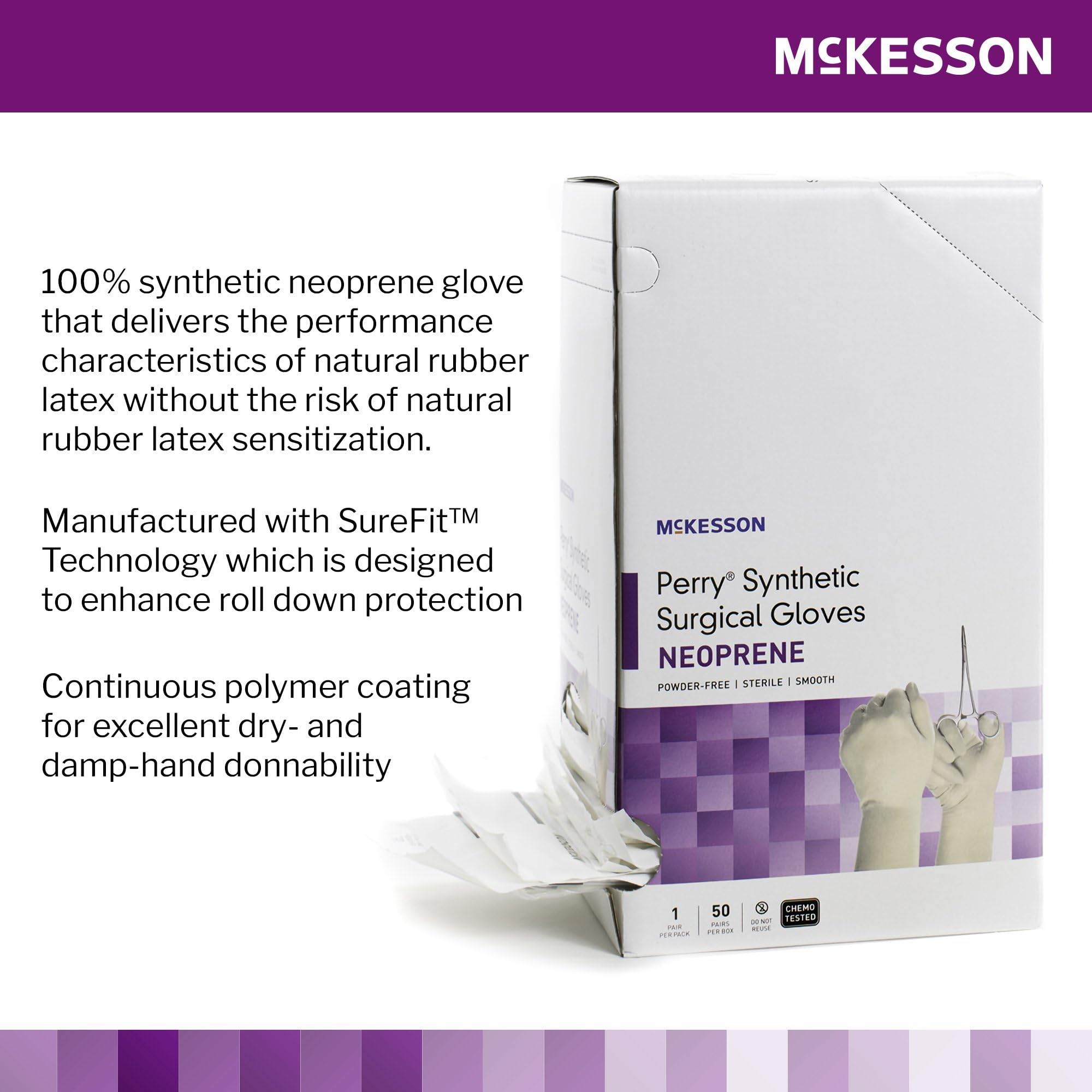 McKesson Perry Synthetic Surgical Gloves [50 Pairs] - Sterile, Neoprene, Disposable, Powder-Free, Professional Medical & Healthcare, Chemo Tested, Size 7.0, Cream - Ideal for Hospitals, Clinics, and Medical Procedures