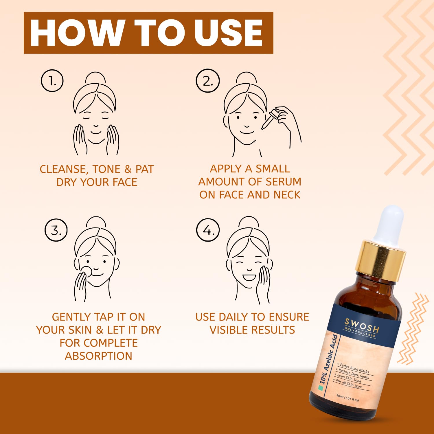 SWOSH 10% Azelaic Acid Serum for Face (30ml) - Brightening & Hydrating Facial Treatment for Acne, Rosacea & Hyperpigmentation | Dark Spot Corrector, Natural Glow Booster | Perfect for Daily Skincare Routine & Nighttime Use