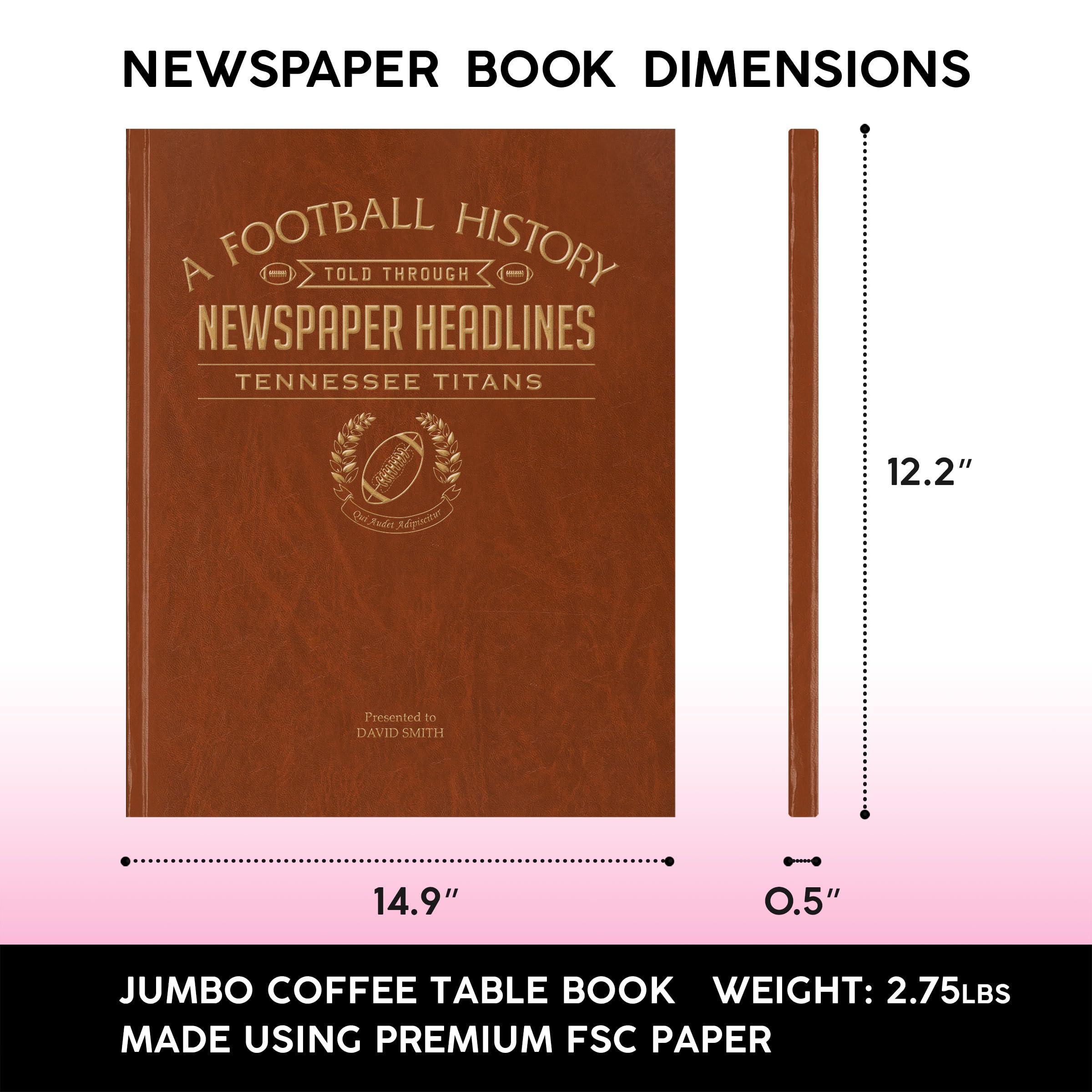 Personalized Football History Book - Custom Gold Foil Embossed Name - Unique Sports Fan Gift Idea - NFL Memorabilia with Newspaper Archive Coverage - Perfect for Father's Day, Birthday & Anniversary Gifts for Football Lovers