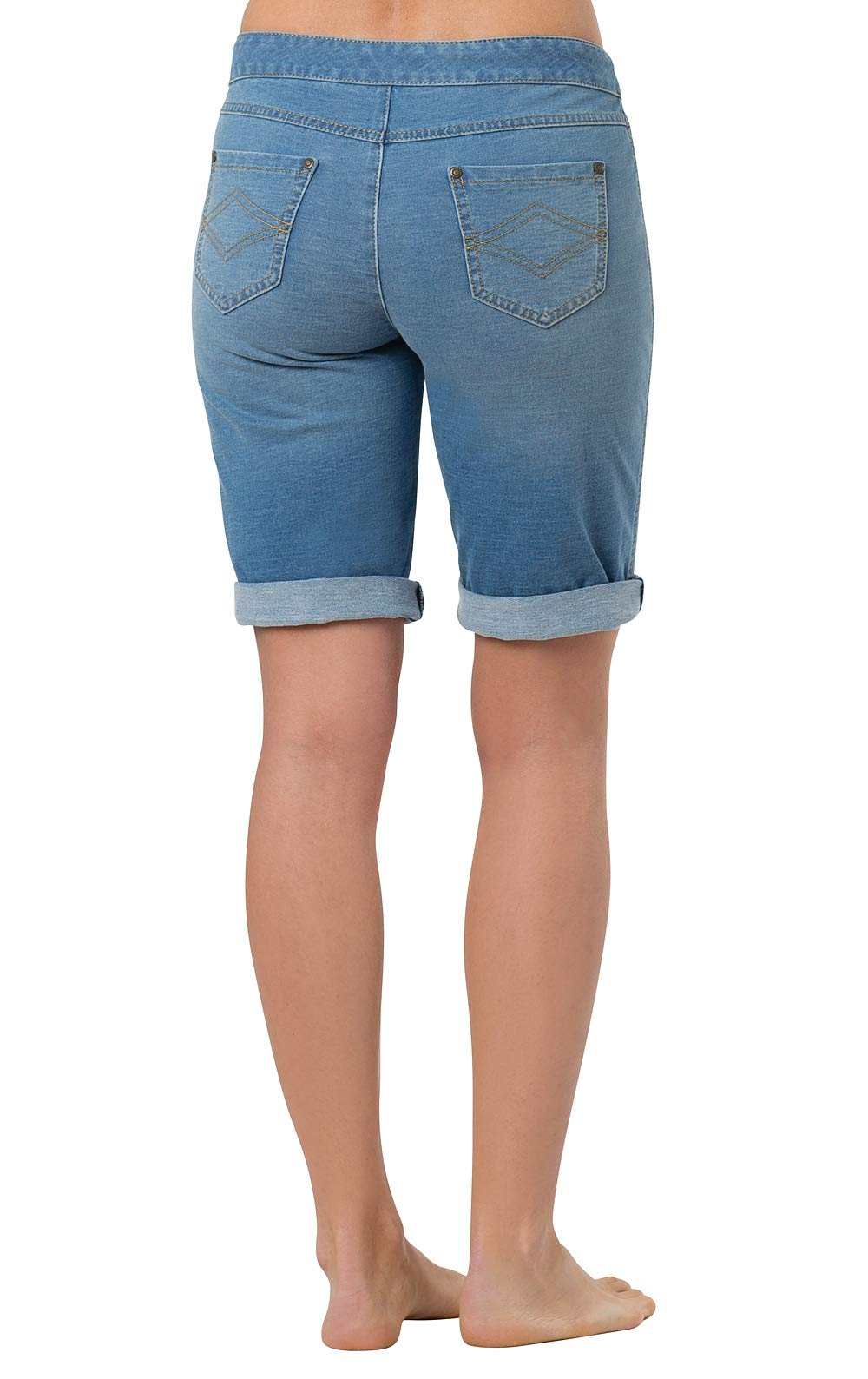 Women's Stretch Denim Shorts with Pockets - Summer Knee-Length Pull-On Pajama Jeans for Comfort & Style | Perfect for Lounging, Running Errands & Casual Outings