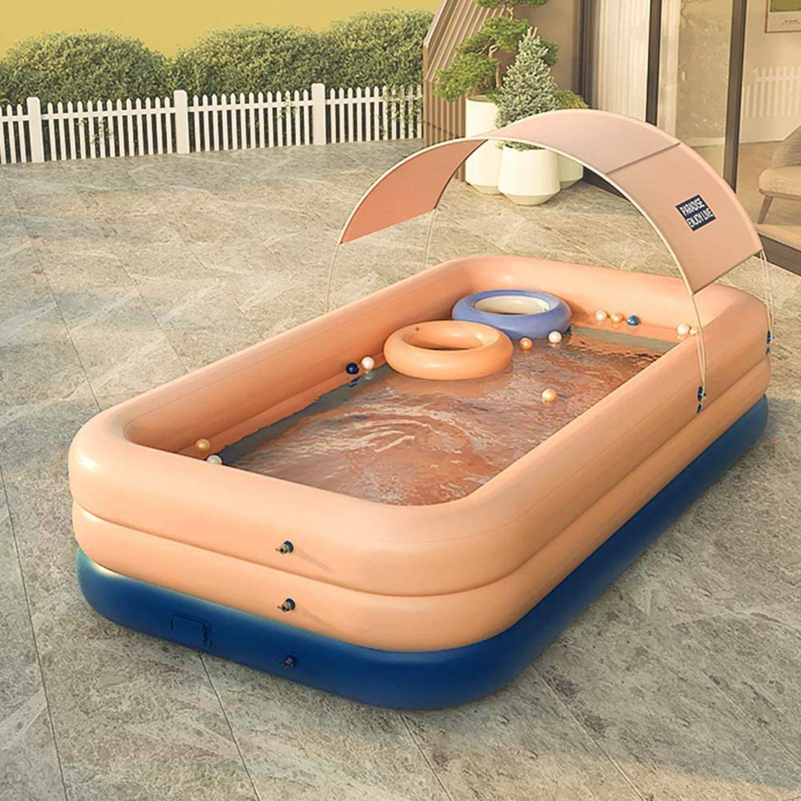 YUEWO Inflatable Swimming Pool with Canopy - 260x160x68cm/102x63x27inch Outdoor Above Ground Portable Blow Up Pool for Adults & Family - Perfect for Garden, Backyard, Summer Parties & Relaxation (Pink)