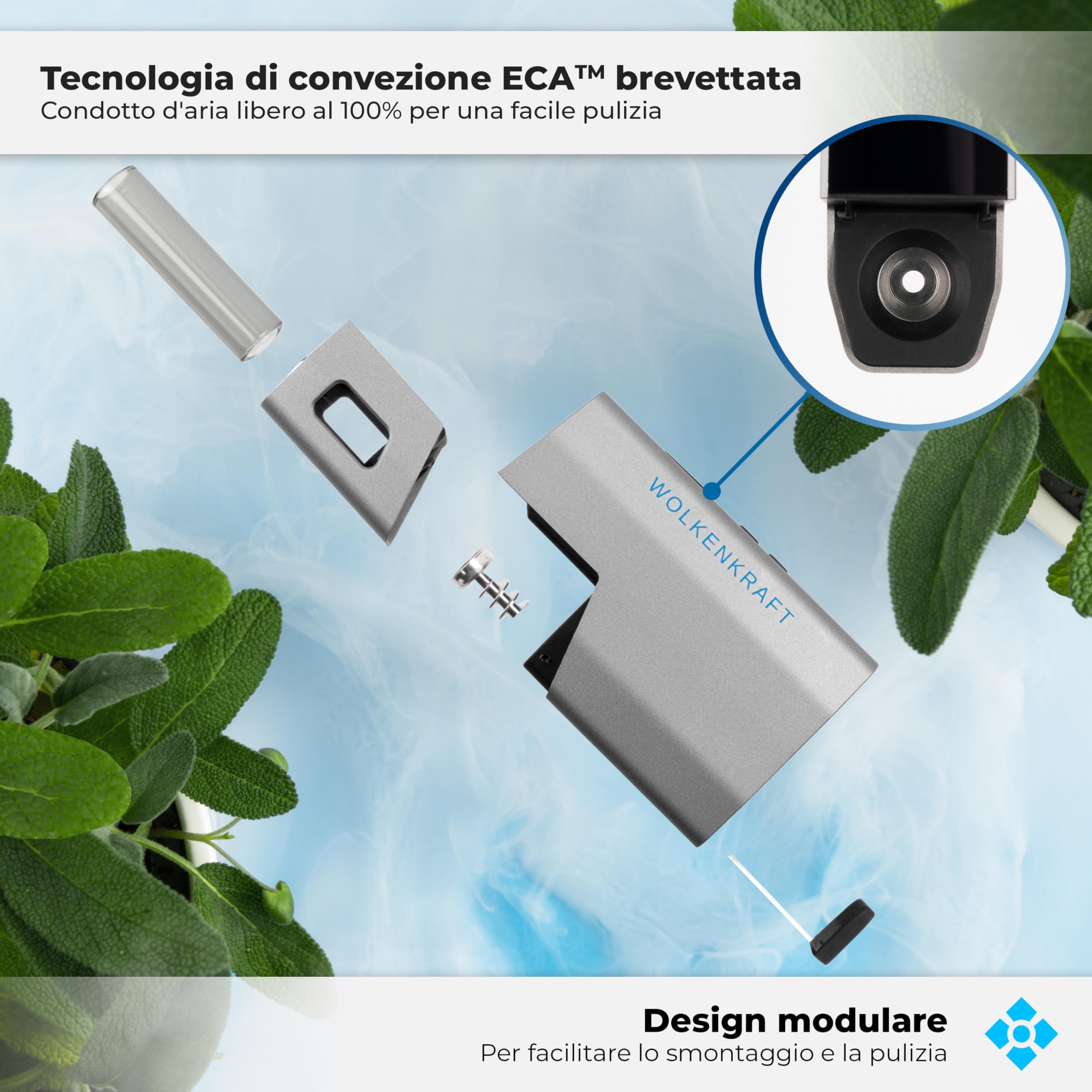 Premium WOLKENKRAFT ÄRiS ULTRA Dry Herb Vaporizer - USB-C Fast Charging | Titanium Chamber | Adjustable Temperature 100-220°C | Customizable Session Timer | ECA Convection Technology *Gun Metal* - Perfect for Home Use & Portable Vaping Sessions