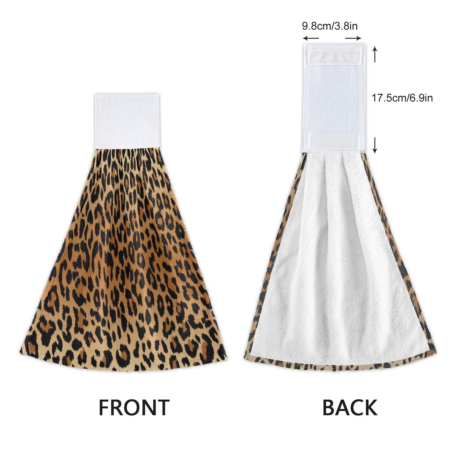 Soft & Absorbent Leopard Print Hand Towels Set of 2 - 12x17 Inch Kitchen & Bathroom Towels with Hanging Loops | Fast-Drying Animal Print Towels for Home Decor, Dish Drying & Guest Bathrooms