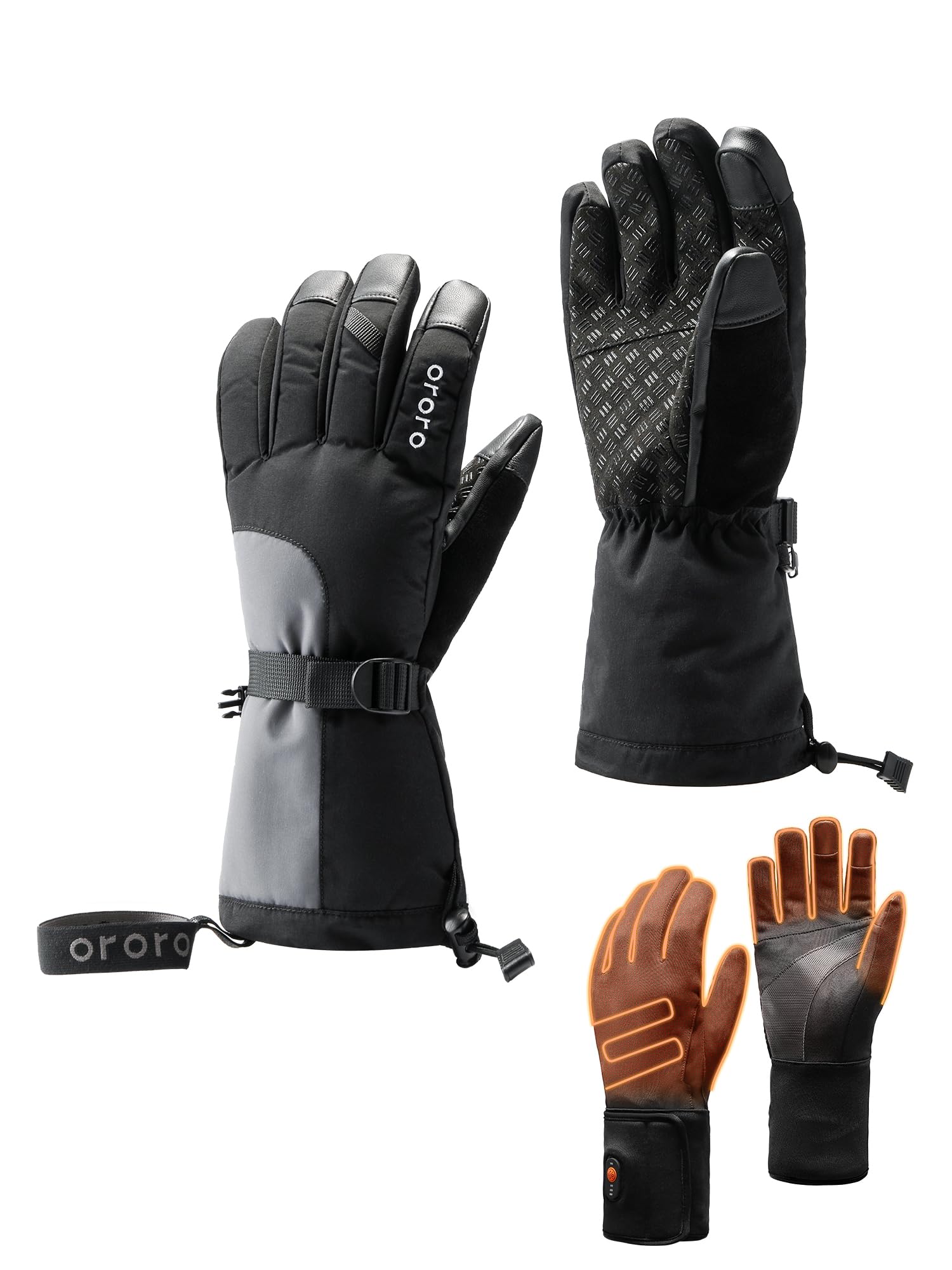 ORORO Heated Gloves for Men & Women - 3-in-1 Battery Powered Winter Gloves for Skiing, Motorcycle Riding & Outdoor Activities - USB Rechargeable (Charger Not Included) - Stay Warm in Cold Weather
