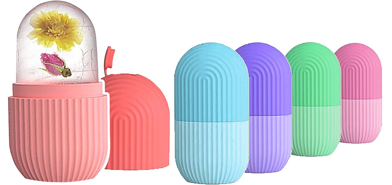 POPREX 4-Piece Ice Face Roller Massager Set - Cooling Ice Cube Roller for Face, Eyes & Neck - Reduce Puffiness, Dark Circles & Migraine Pain - Reusable Silicone Ice Mold for Skincare & Relaxation - Perfect for Morning Routine, Spa Days & Post-Workout Recovery