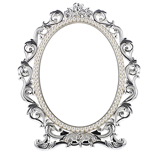 Vintage Pearl Beauty Makeup Mirror - Desktop Vanity Mirror with Elegant Design for Dorm, Dresser & Bathroom | Perfect for Makeup Application, Skincare Routine & Home Decor