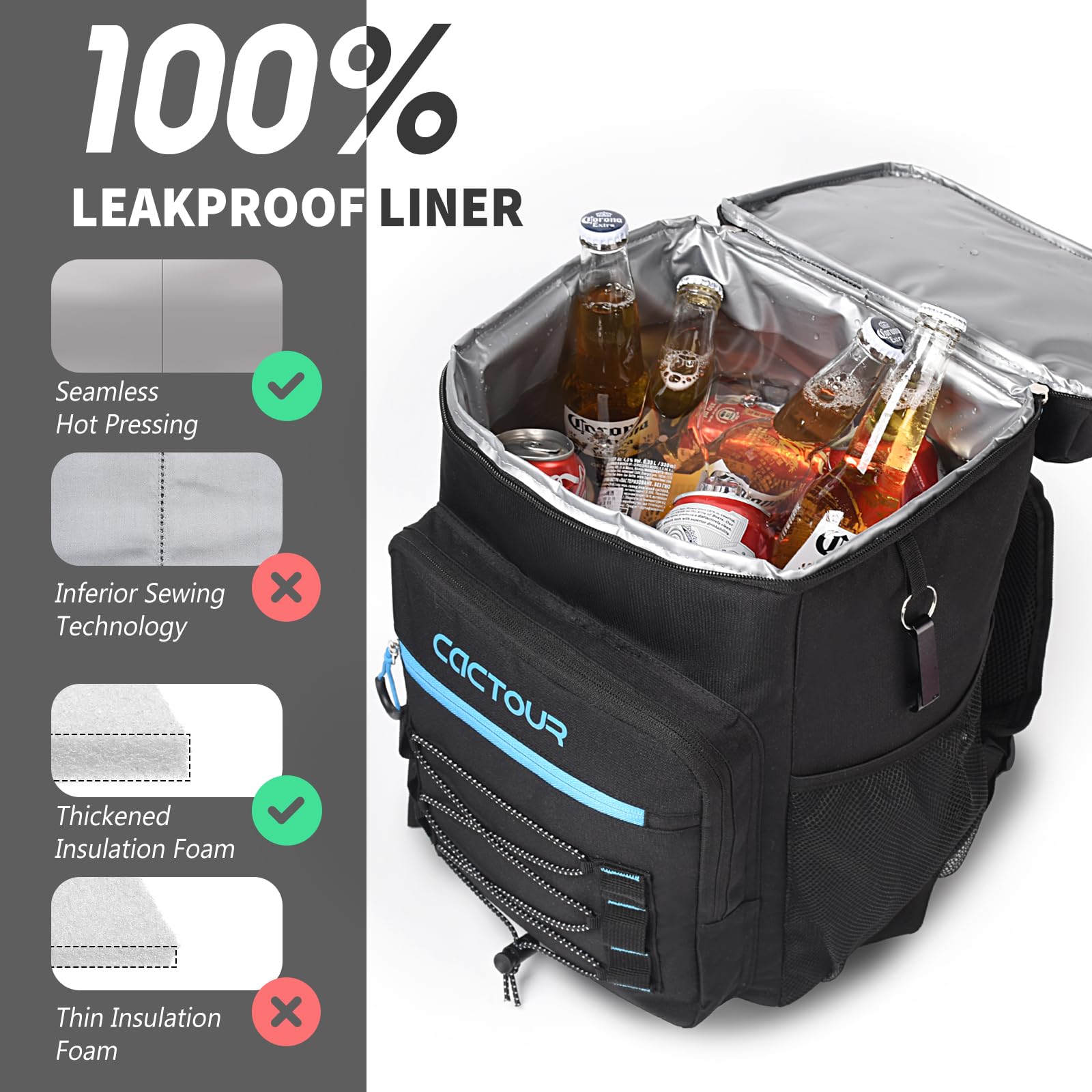 **Insulated 36 Can Backpack Cooler - Leak Proof, Lightweight & Portable Cooler Backpack for Men & Women (Black) - Perfect for Camping, Picnics & Beach Trips**