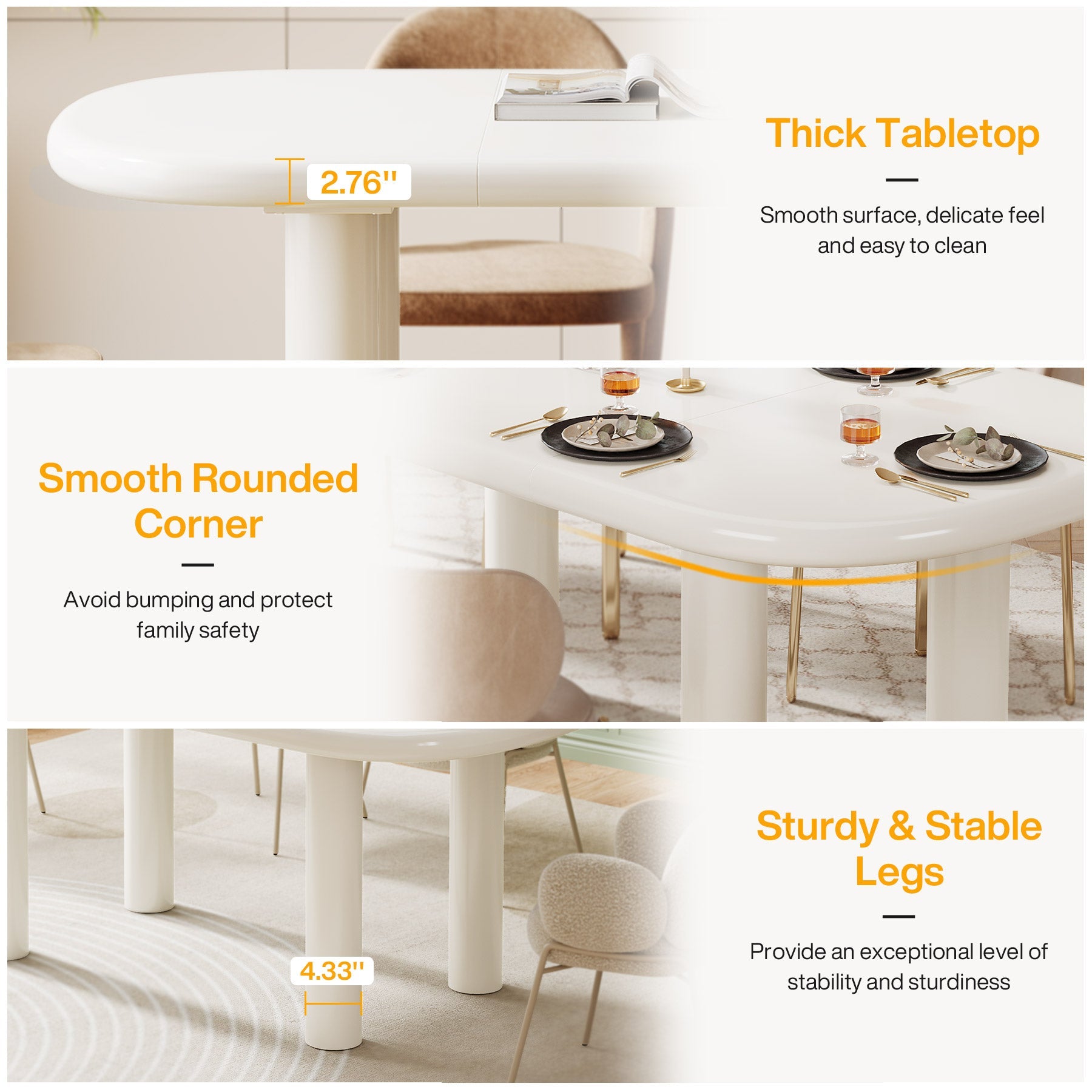 Modern Oval Wood Dining Table for 4-6 People - 63 Inch Solid Wood Kitchen Table for Family Gatherings & Dinner Parties