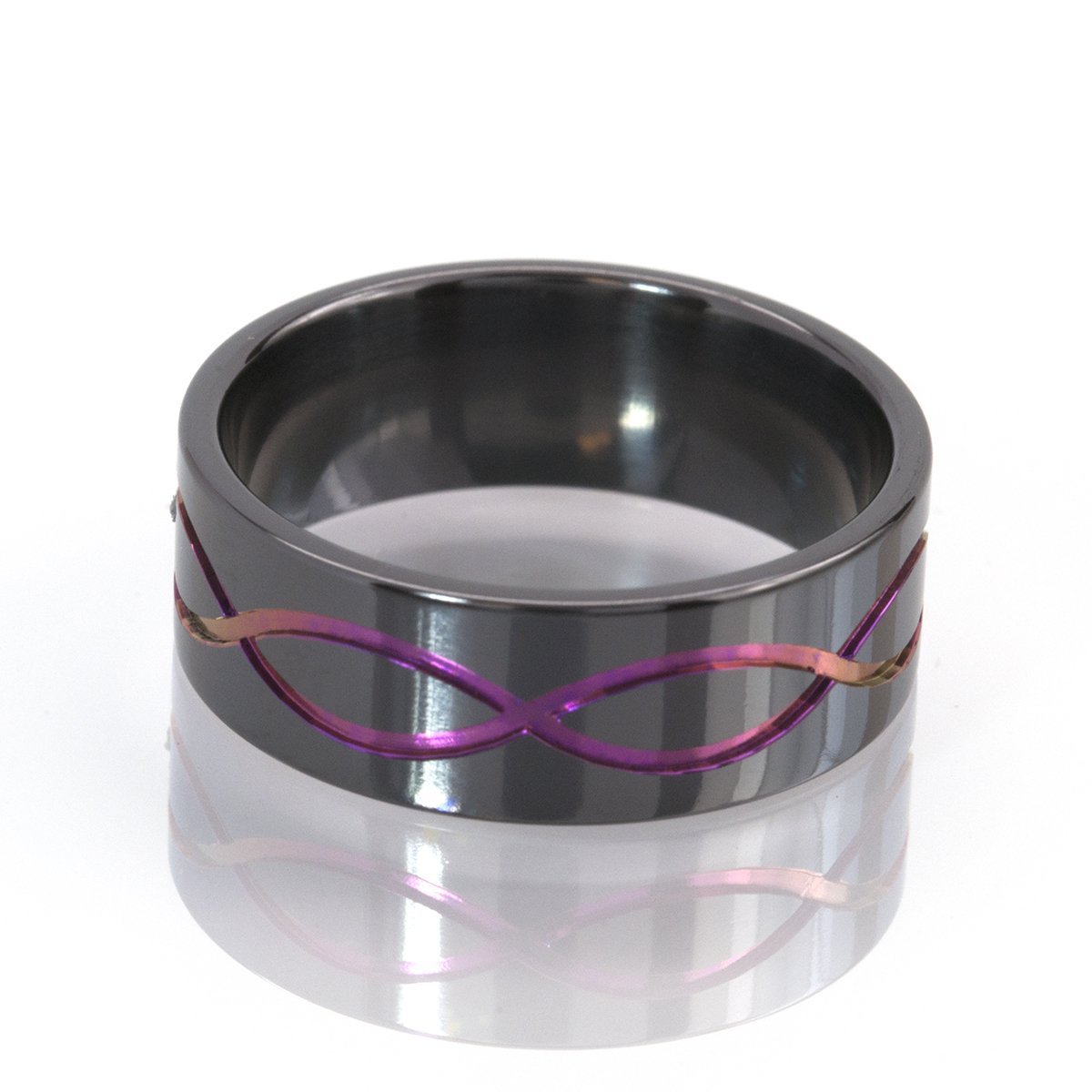 Purple Anodized Infinity Ring for Women - Unique Carved Purple & Black Jewelry Band - Perfect for Gifts, Anniversaries & Special Occasions