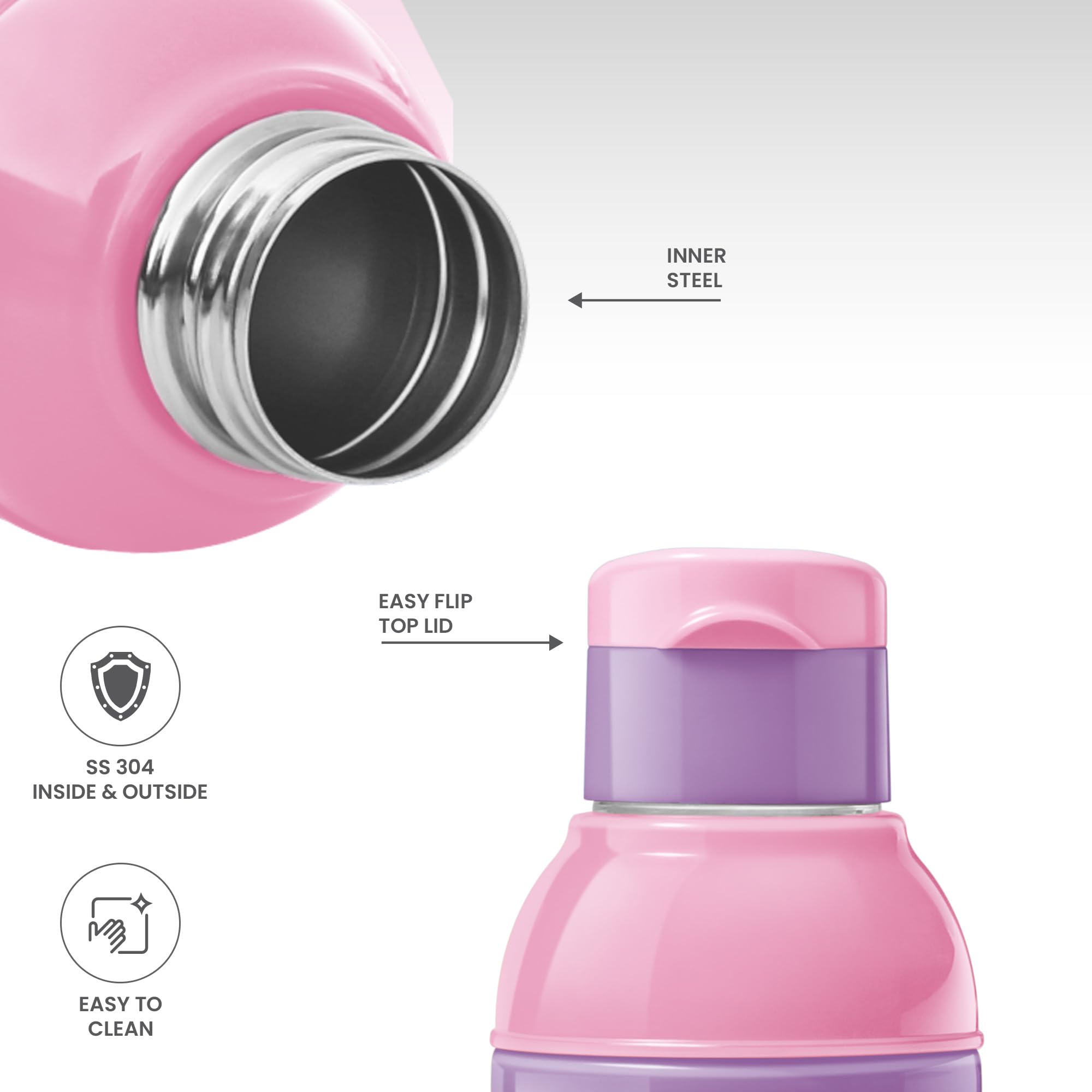 MILTON Steel Barbie 600 Insulated Stainless Steel Kids Water Bottle 520ml - Pink & Purple | Thermal Insulation for Hot & Cold Drinks | Leak Proof & Portable Design | Perfect for School, Outdoor Activities & Travel