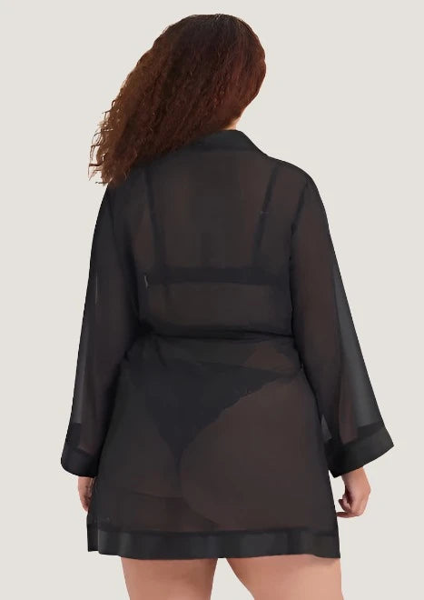 Elegant Black Chiffon Kimono Robe - Lightweight & Flowy Women's Loungewear for Spa, Beach Cover-Up, or Home Relaxation