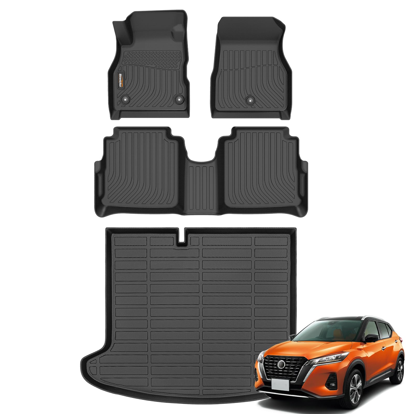 Binmotor All Weather Floor Mats & Cargo Liner Set for Nissan Kicks 2024-2018 - Custom Fit Waterproof Car Mats Accessories - Perfect for Daily Commute, Road Trips & Outdoor Adventures
