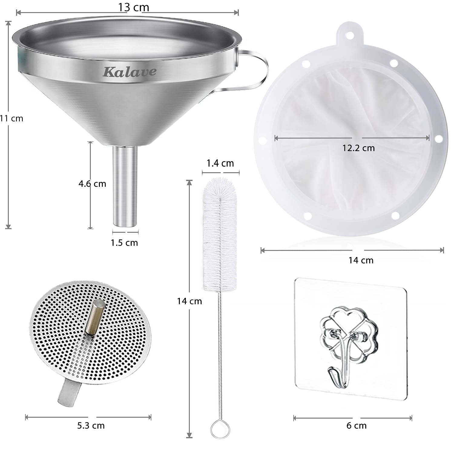 Premium 5 Inch Stainless Steel Kitchen Funnel with 200 Mesh Filter - Food Grade Metal Funnel for Bottles, Oils, Juice, Wine, Coffee & Milk - Ideal for Home Brewing, Canning, Cooking & Bartending