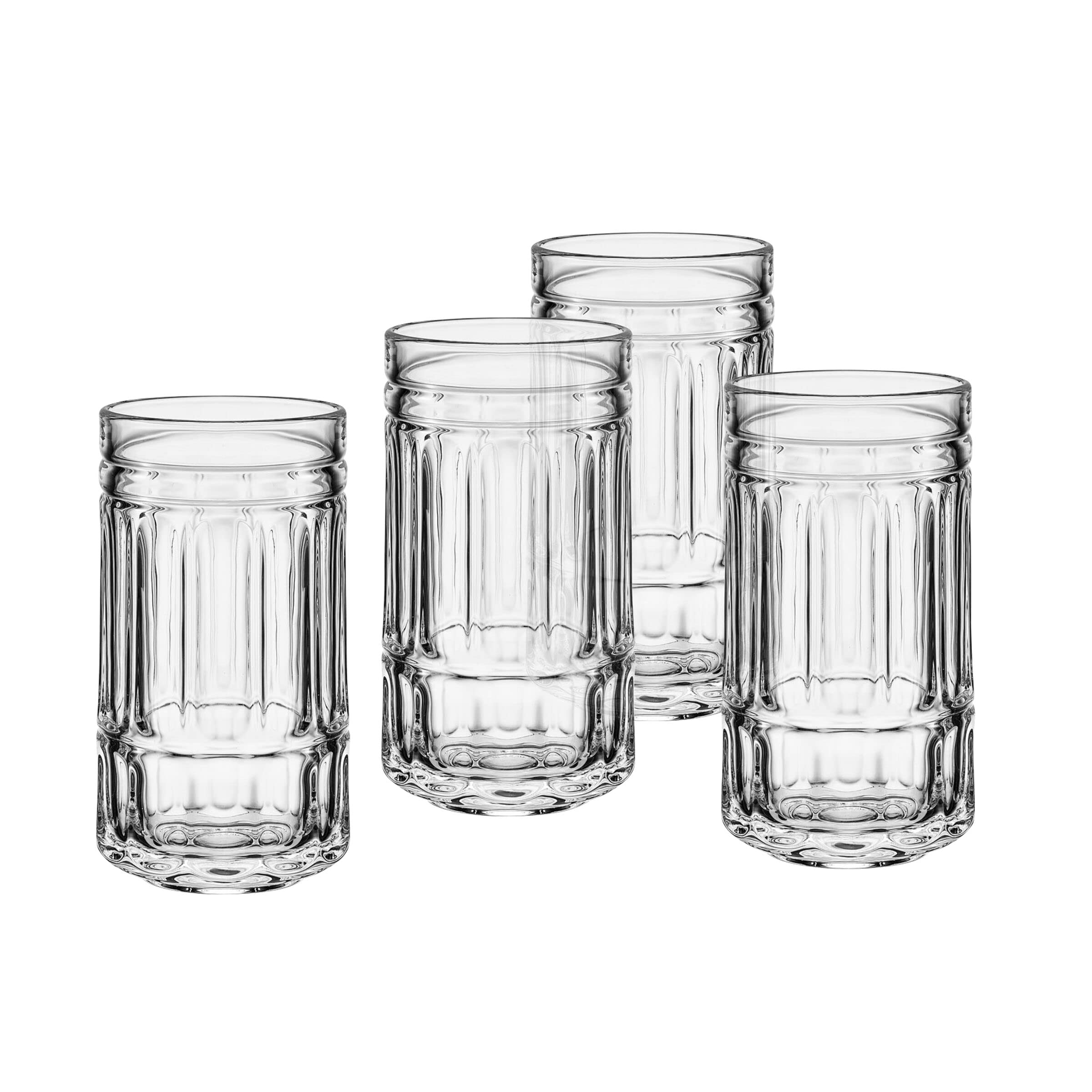 Premium Mikasa Lawrence Highball Tumbler Cups Set of 4 - 16oz Crystal Clear Glass Drinking Glasses for Cocktails, Iced Coffee, Tea & Beverages - Perfect for Home Bar, Parties, Weddings & Gift Giving - Ideal for Entertaining, Hosting & Everyday Use