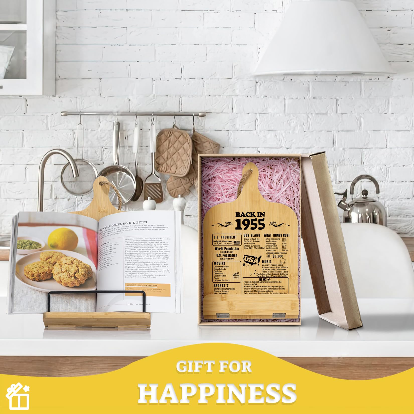 70th Birthday Gifts for Women 1955 - Elegant Cookbook Stand for Kitchen Counter | Thoughtful 70th Birthday Present & Cookbook Holder | Perfect for Baking, Cooking & Kitchen Organization