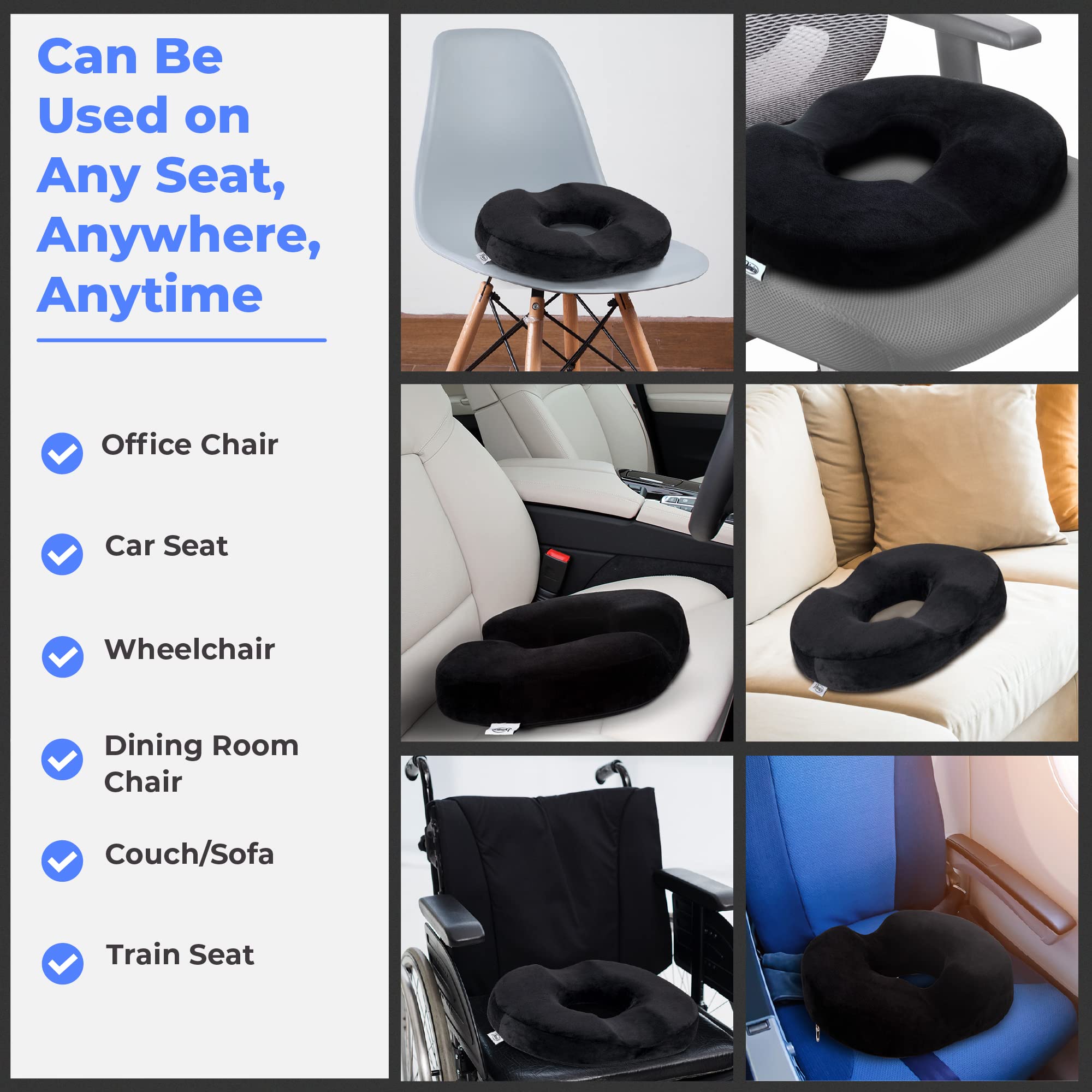 Donut Pillow for Tailbone Pain Relief - Hemorrhoid & Postpartum Cushion for Men & Women - Orthopedic Seat Cushion for Office Chair, Car, Wheelchair - Supports Up to 220 LBS - Perfect for Pregnancy, Surgery & Daily Comfort