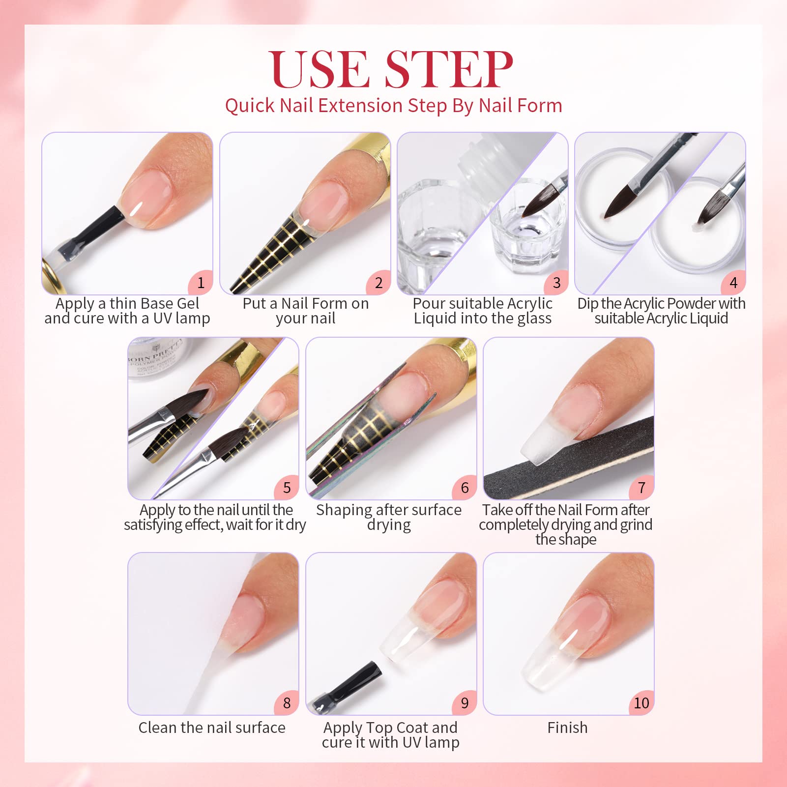 BORN PRETTY Acrylic Nail Kit with Clear Nude Pink Powder & Monomer Liquid - 30g(1oz) Professional Starter Set for Acrylic Nails Extension & DIY Manicure at Home - Perfect for Beginners & Nail Art Enthusiasts