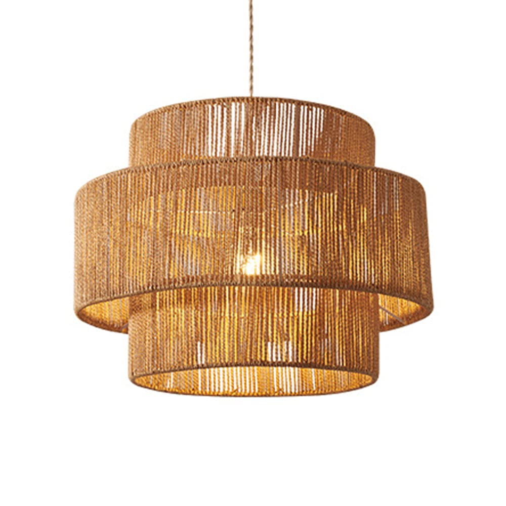 Japanese Hemp Rope Chandelier - Hand-Woven Bamboo Pendant Light Fixture for Ceiling - Natural Woven Hanging Lamp for Bedroom, Restaurant, Homestay & Tea Room Lighting - Boho Home Decor & Zen Atmosphere Creation