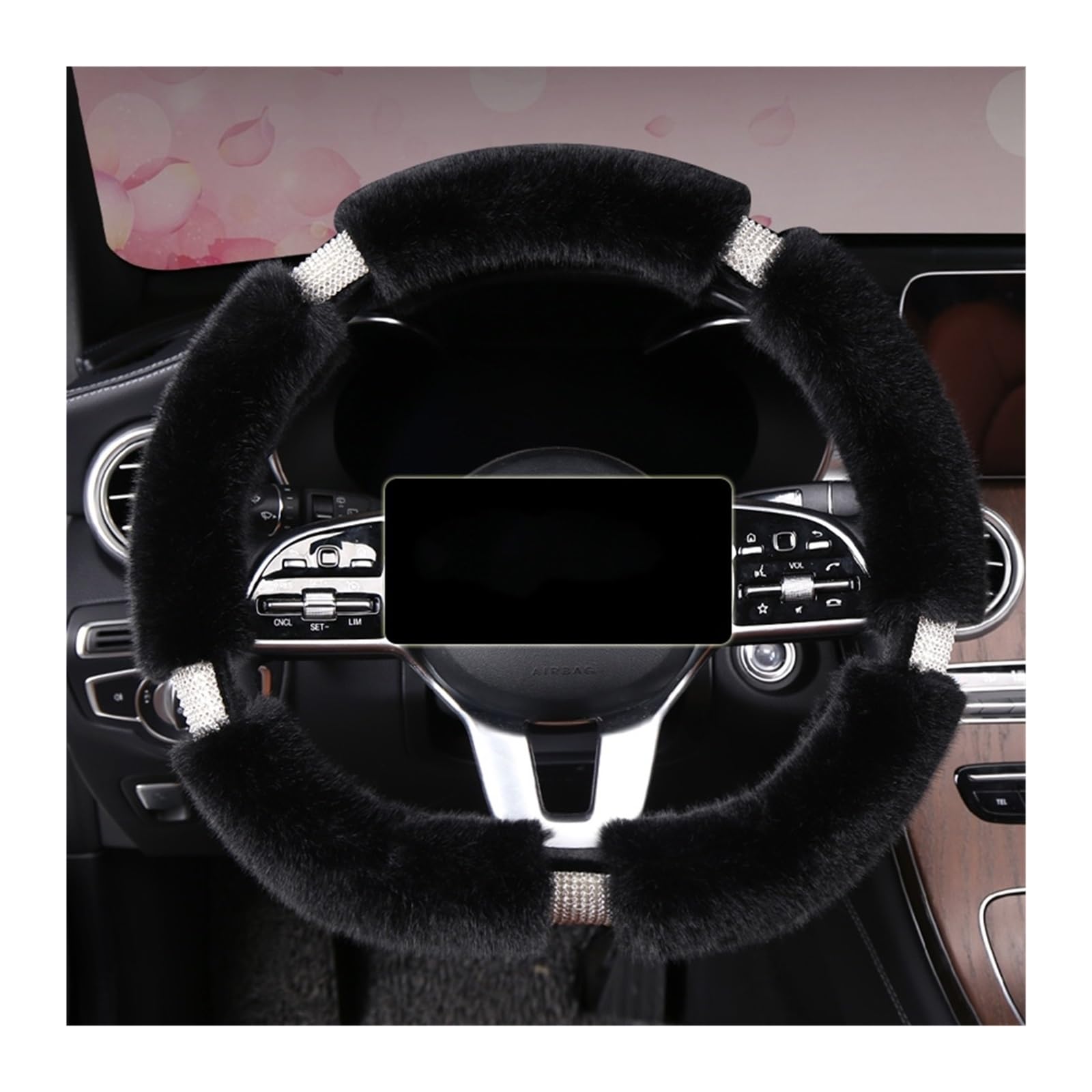 Premium Plush D-Type Car Steering Wheel Cover - Soft Handfeel, Non-Slip Grip for Comfort & Safety - Universal Fit for Most Vehicles - Perfect for Winter Warmth & Long Drives (Color: Black)