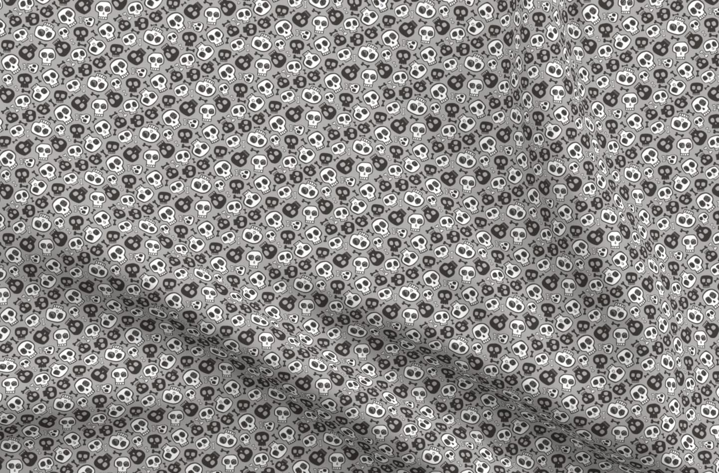 Skulls & Bones Halloween Printed Cotton Fabric - Black White Gray Tiny Skull Design on Petal Signature Cotton - Fat Quarter for Sewing, Quilting, Apparel & Crafts | Perfect for Halloween Decor, Costume Making & DIY Home Projects