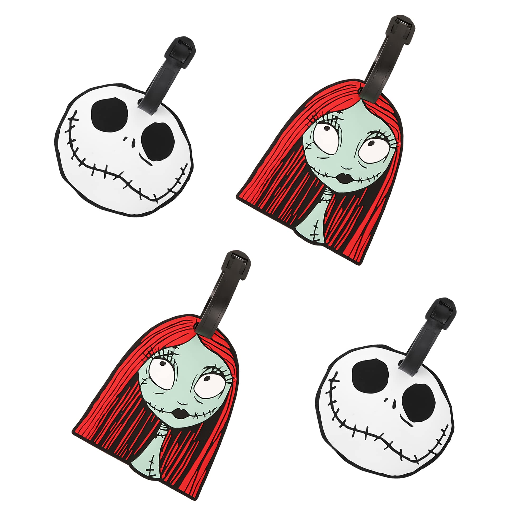 Disney The Nightmare Before Christmas PVC Luggage Tags 4-Piece Set - Jack and Sally Suitcase ID Tags for Travel - Perfect for Disney Fans & Halloween Travel Accessories
