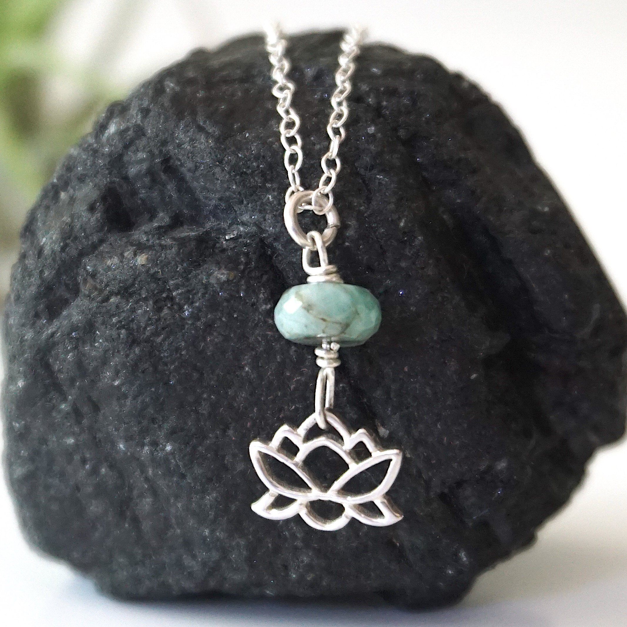 Emerald Bead Lotus Charm Necklace - Sterling Silver Jewelry for Women, Gift for Her, Birthday, Anniversary, Wedding, Party & Special Occasions