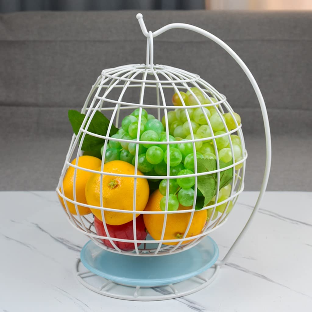 Iron Art Fruit Basket & Banana Hanger - White Decorative Kitchen Countertop Bowl for Fruit Storage, Table Centerpiece, Home Decor | Perfect for Kitchen Organization, Dining Table Display & Gift Giving