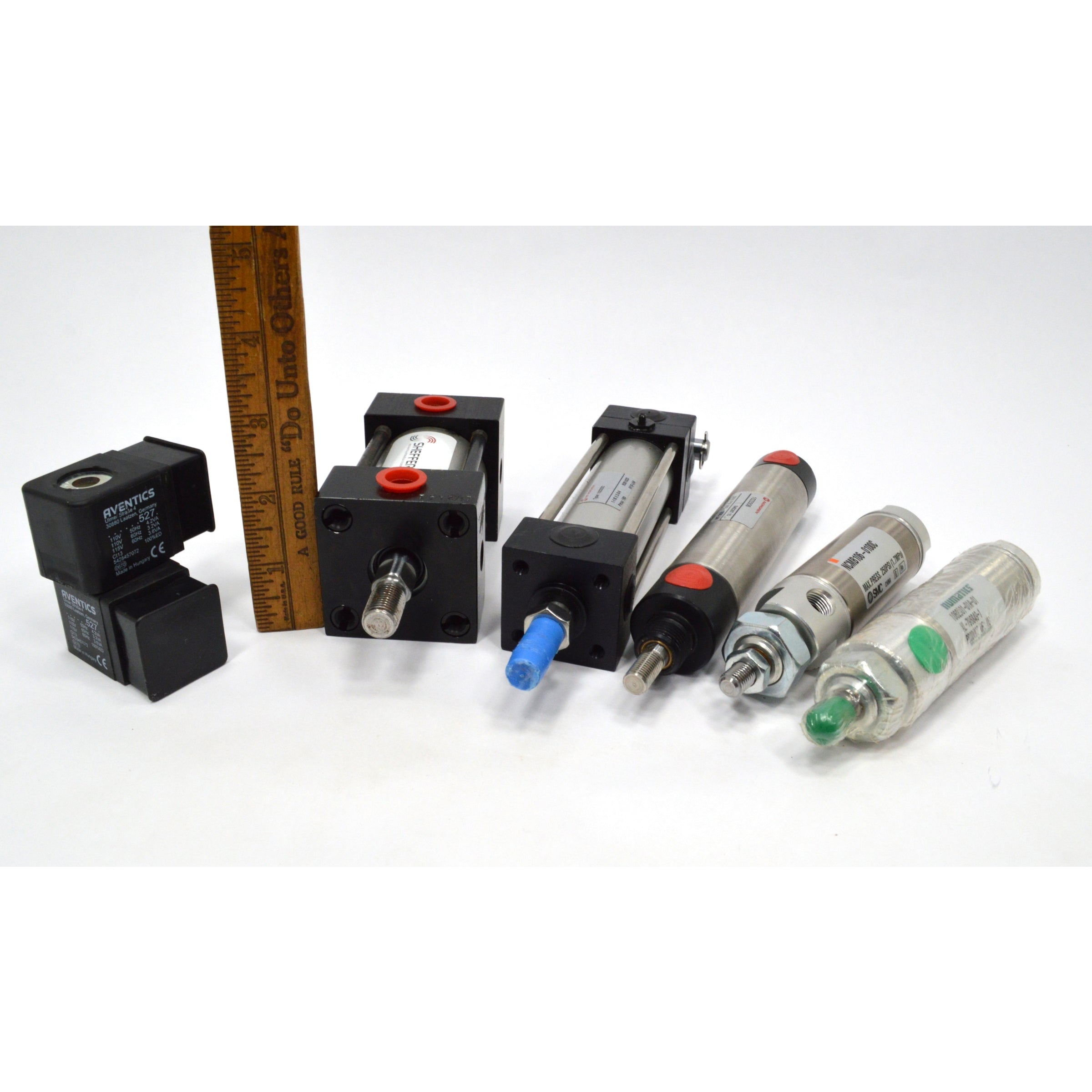 New Pneumatic Cylinder Set of 5 Air Cylinders with 2 Valves - Norgren SMC Numatics Compatible for Industrial Automation & Machinery Applications