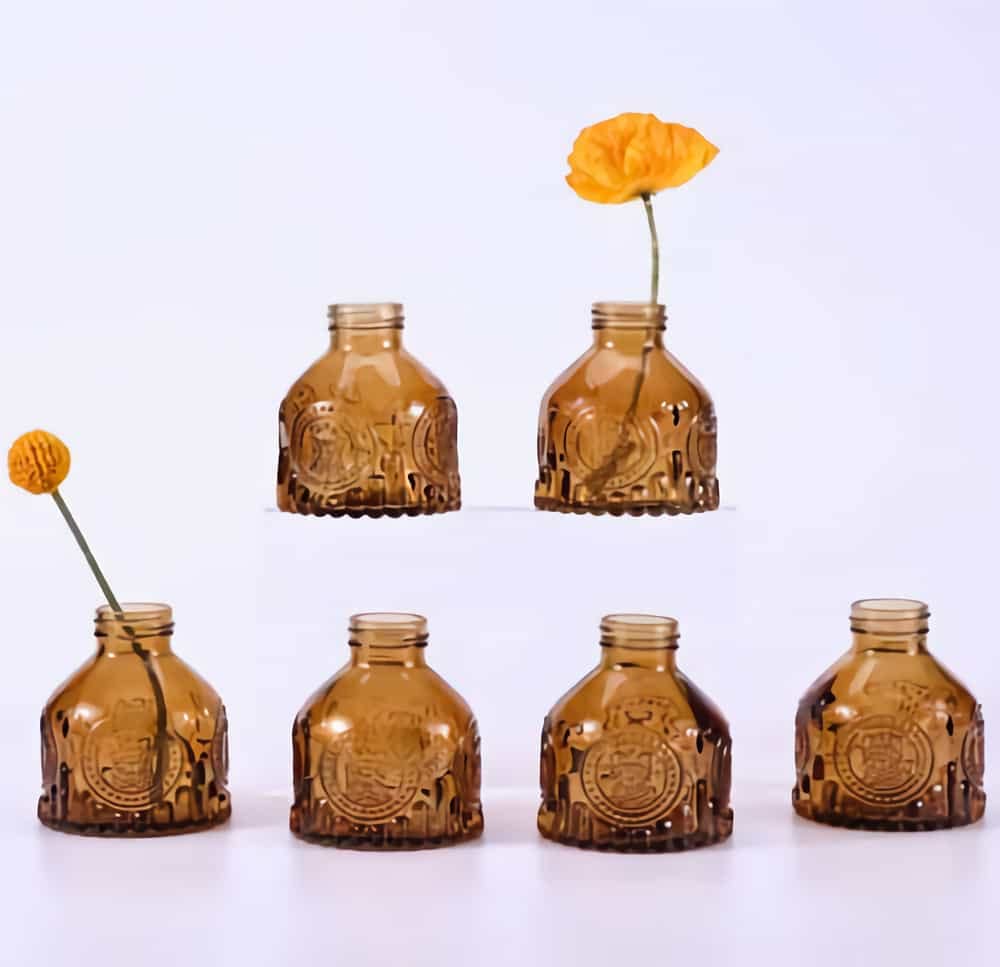 6 Pack Glass Bud Vases - Small Flower Vases for Floral Arrangements, Rustic Decorative Centerpieces for Home, Living Room, Office, Wedding & Events (Brown) - Perfect for Table Decor, Gift Wrapping & DIY Crafts