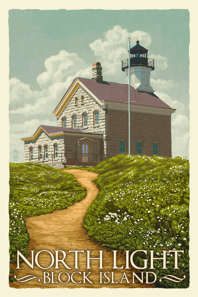 Block Island Rhode Island North Light Letterpress Art Print - 16x24 Hand Signed Giclee Gallery Wall Decor, Vivid Textured Fine Art for Living Room & Office