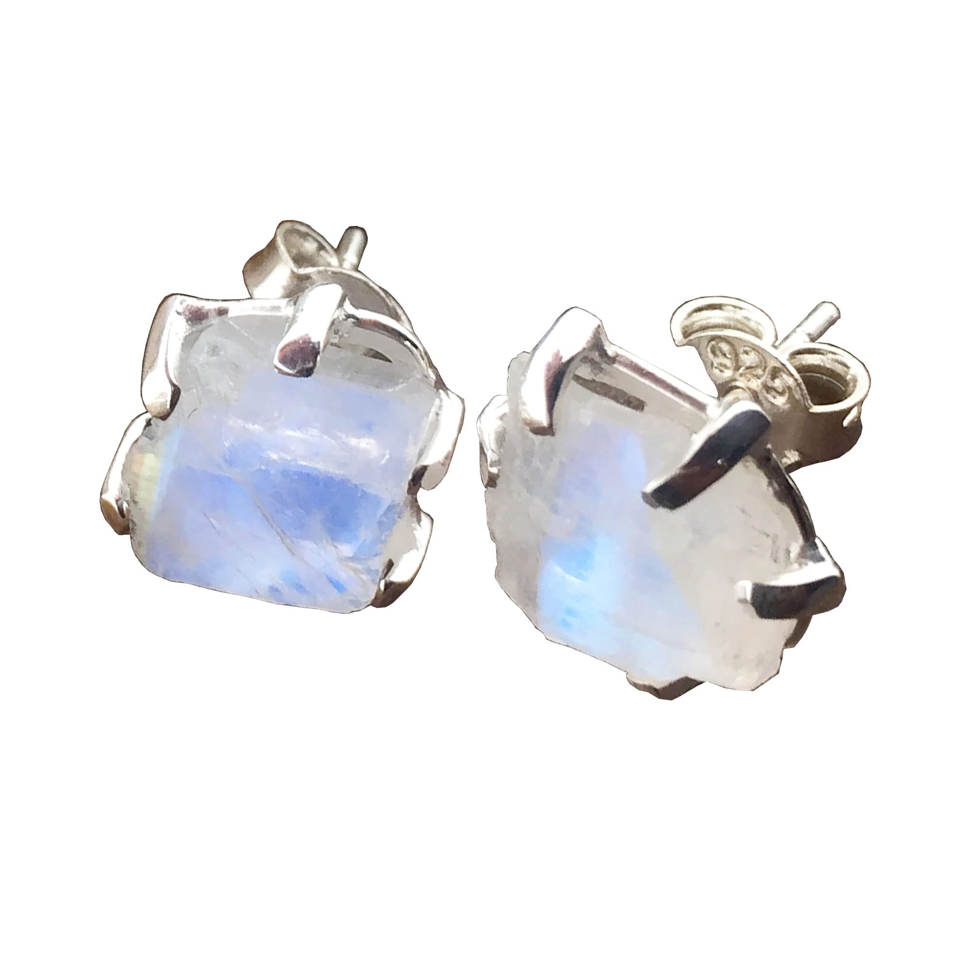 Rainbow Moonstone Stud Earrings for Women - 925 Sterling Silver Prong Set Gemstone Jewelry - Handmade Dainty Earrings - Perfect Gift for Birthday, Anniversary & Everyday Wear