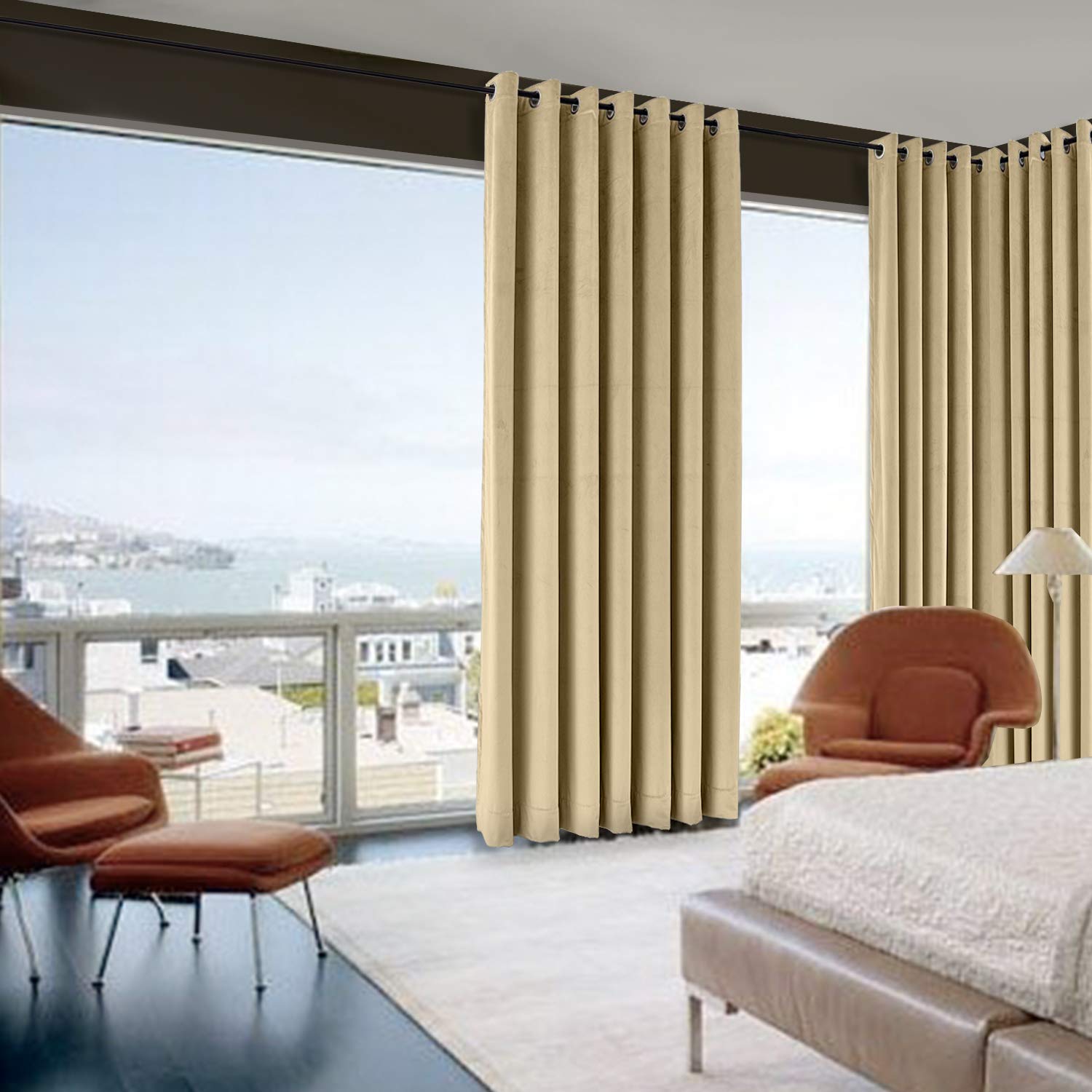 Premium Extra Wide Blackout Curtains - Thermal Insulated Velvet Grommet Drapes for Bedroom, Nursery & Home Theater (100x96 Inch, Khaki, 1 Panel) - Perfect for Light Blocking, Noise Reduction & Energy Efficiency