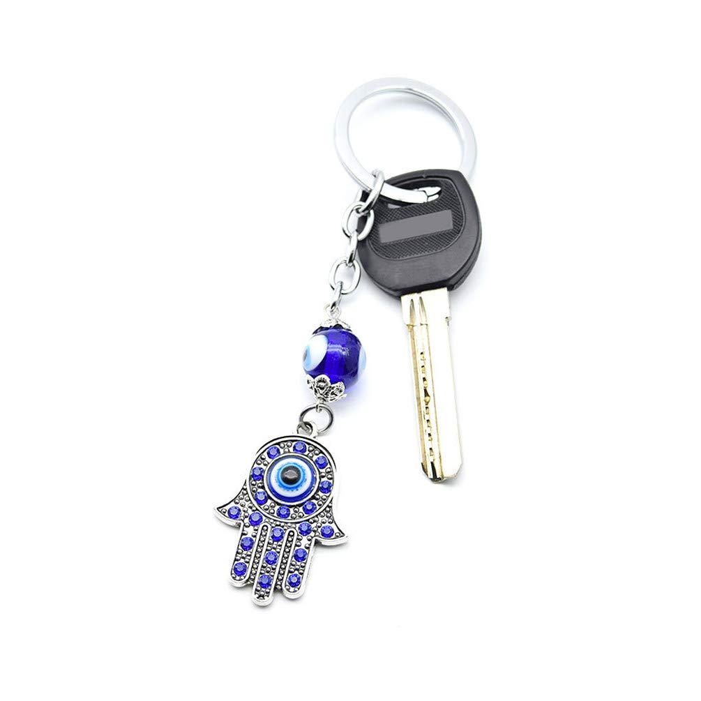 RUITASA Evil Eye Silver Hamsa Keychain - Hand of Fatima Protection Charm for Good Luck & Positive Energy | Spiritual Amulet Key Holder for Purse, Car Keys & Home Protection