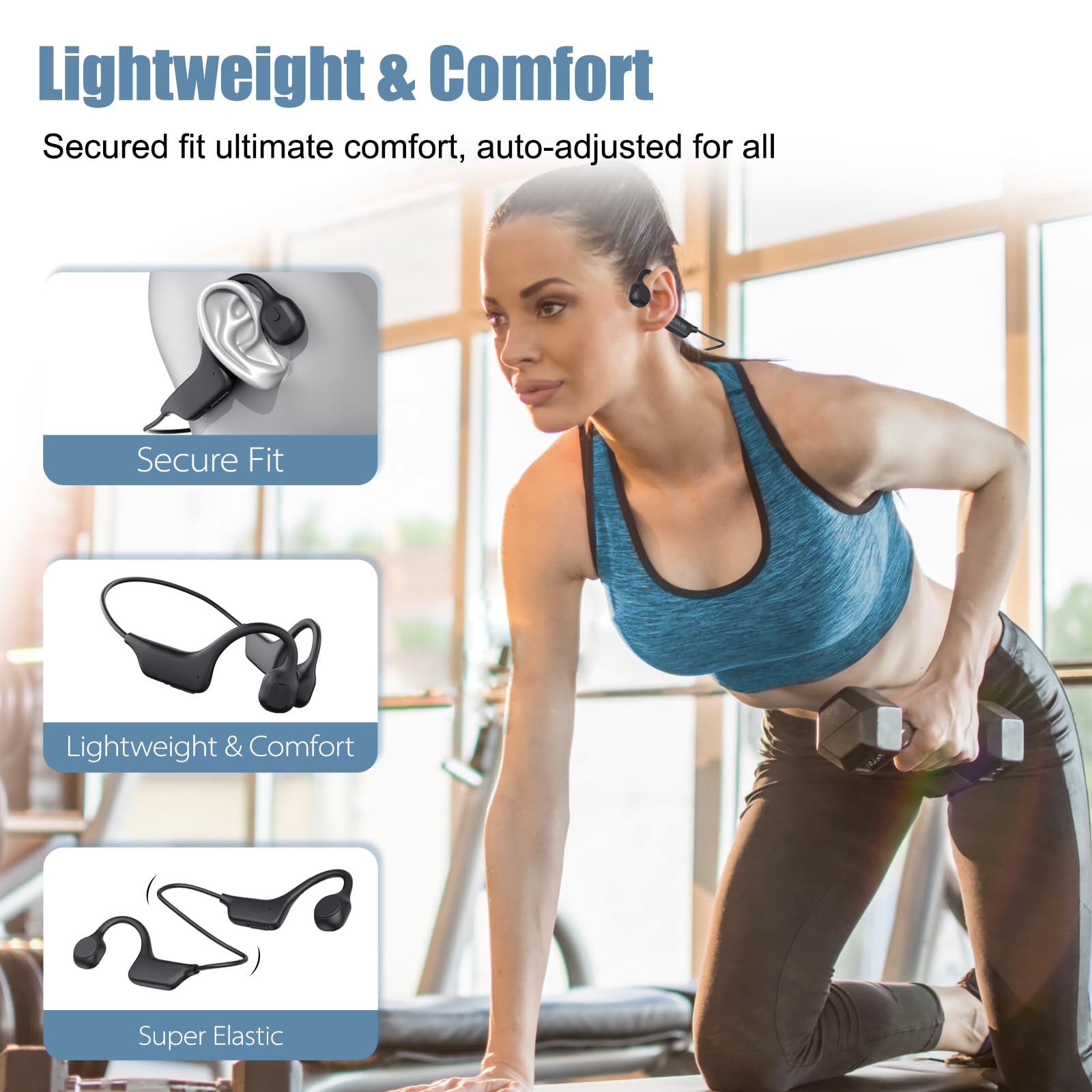 LOBKIN Bone Conduction Bluetooth 5.3 Headphones - Open Ear Wireless Headphones with Mic, IPX5 Waterproof for Running, Gym, Cycling & Outdoor Sports (Grey) - Perfect for Workouts, Jogging & Active Lifestyle