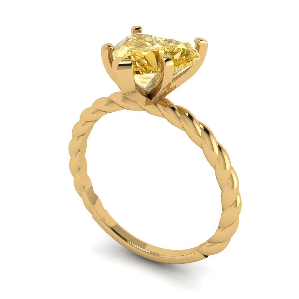 Clara Pucci 2.0 Carat Heart Cut Solitaire Rope Twisted Knot Yellow Simulated Diamond Ring 18K Yellow Gold - Perfect for Engagement, Promise, Anniversary & Special Occasions