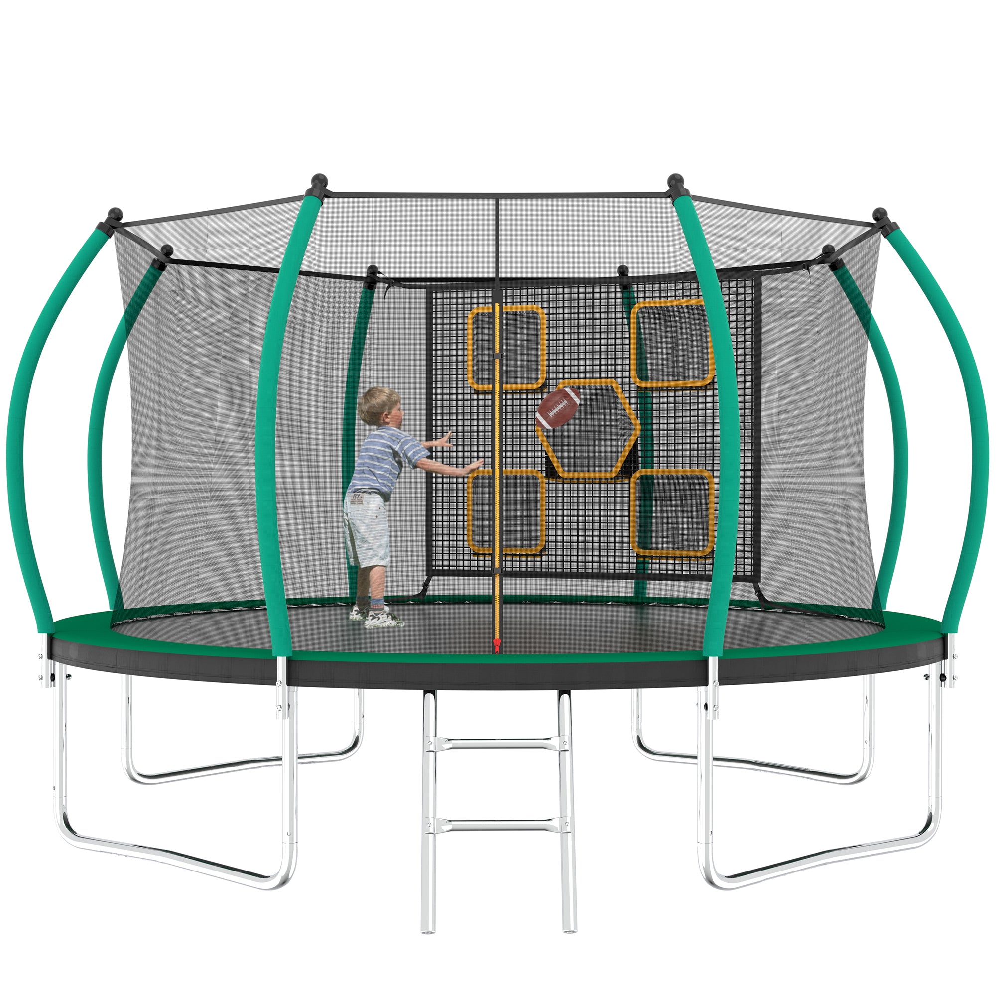 14FT Trampoline with Safety Enclosure & Ladder - ASTM Approved Outdoor Trampoline for Kids - Perfect for Backyard Fun, Exercise & Family Recreation