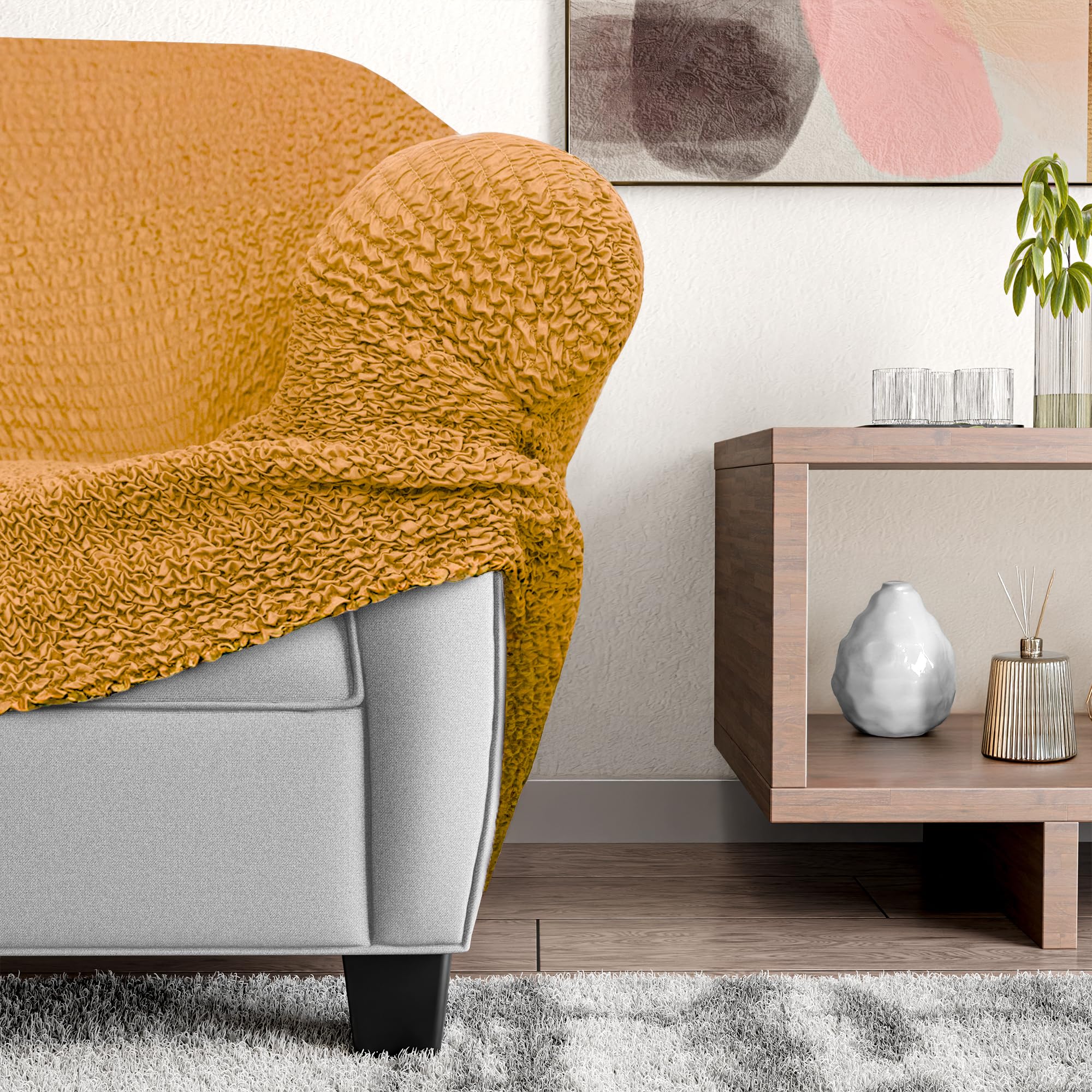 PAULATO BY GA.I.CO. Oversized Loveseat Slipcover - Stretch Sofa Cover for Chairs & Couches - 1-Piece Washable Microfiber Protector (Mango) - Perfect for Living Room, Bedroom & Home Decor